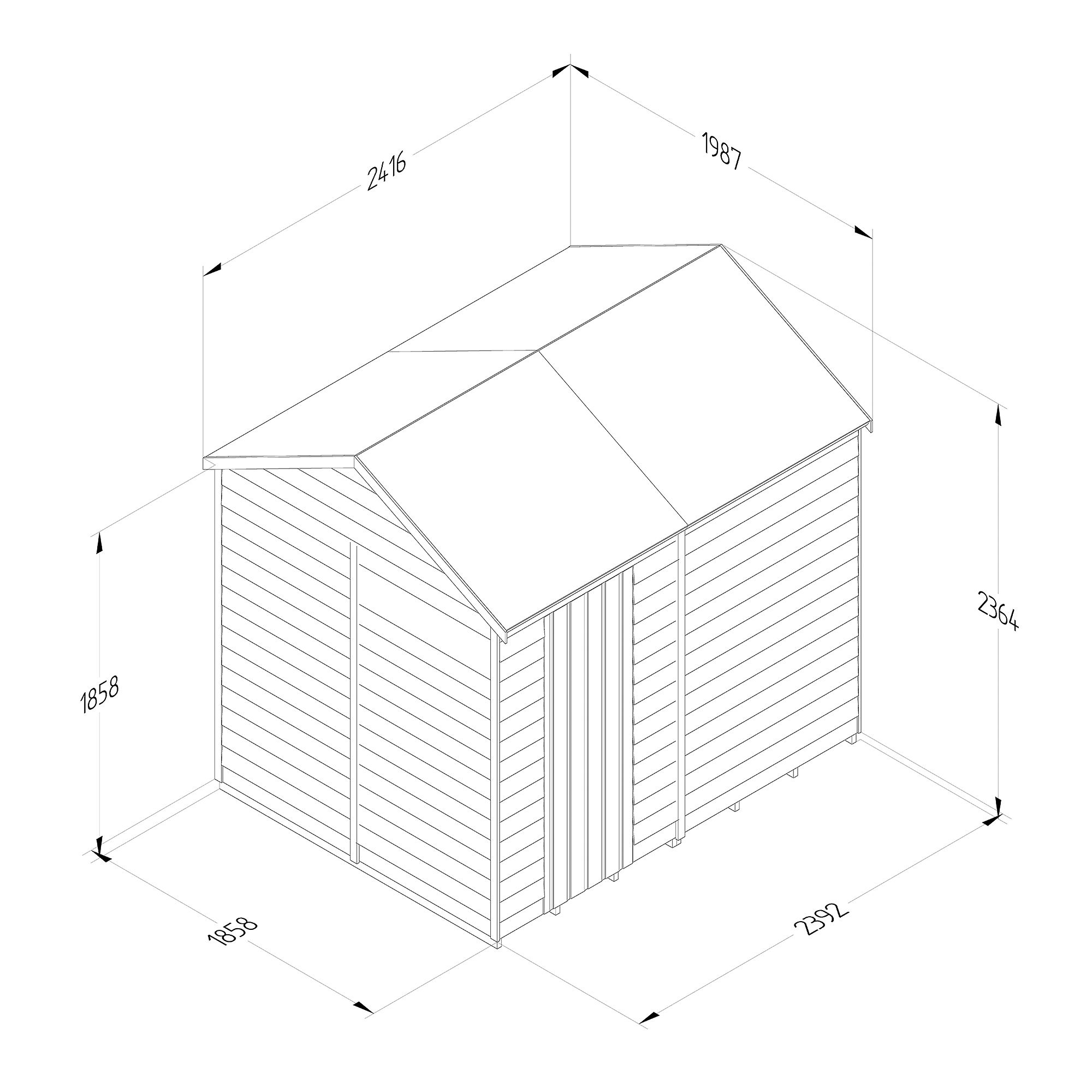 Forest Garden Overlap 8x6 ft Reverse apex Wooden Pressure treated Shed with floor (Base included)