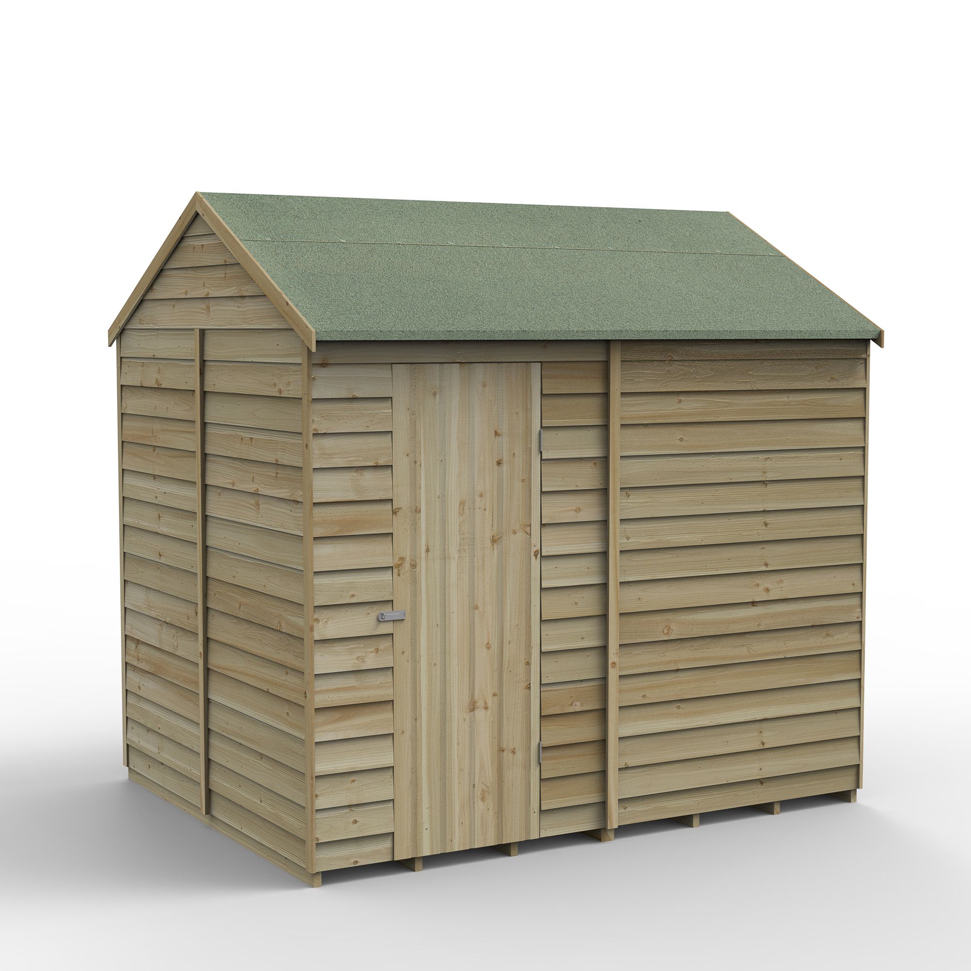 Forest Garden Overlap 8x6 ft Reverse apex Wooden Pressure treated Shed with floor (Base included)