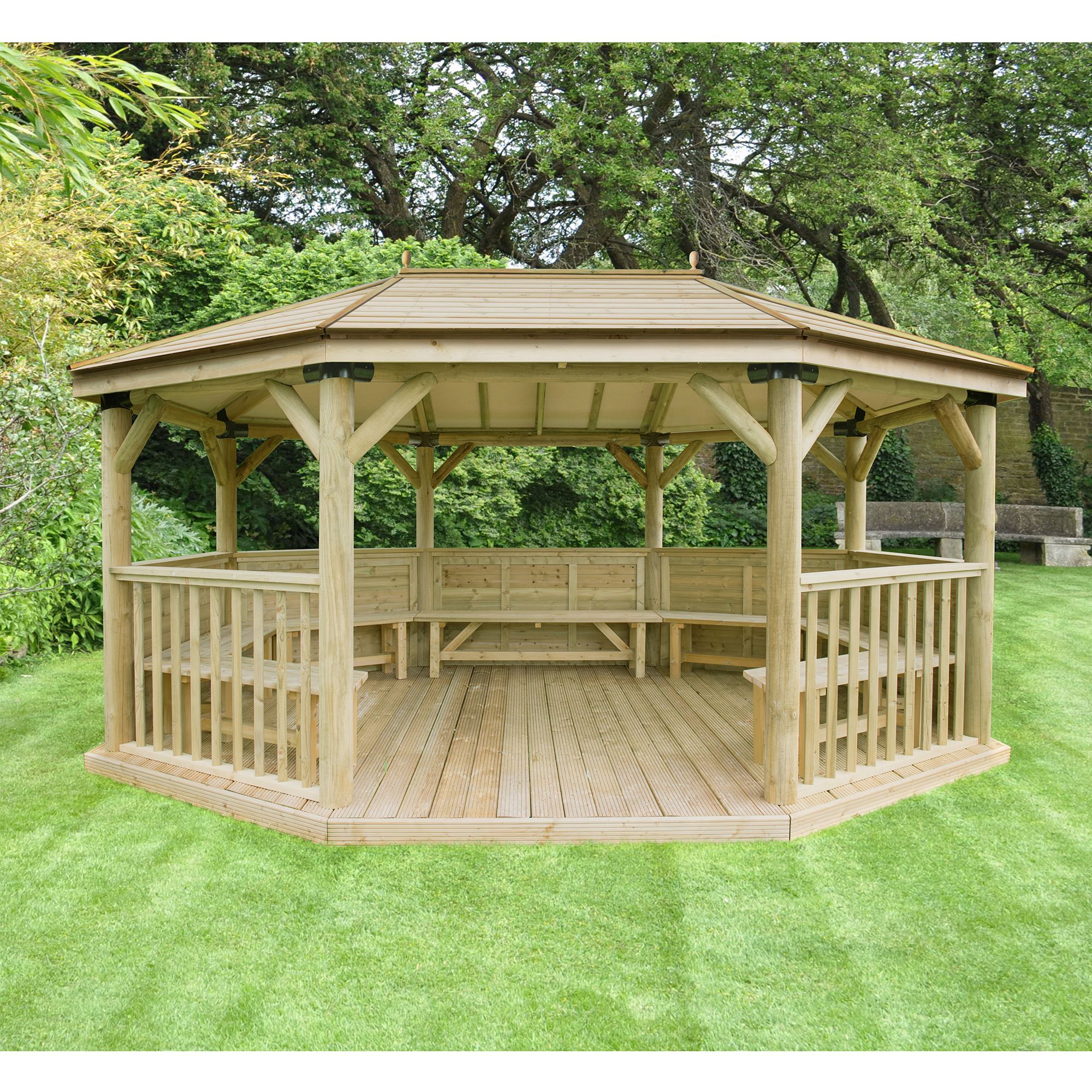 forest garden premium furnished octagonal gazebo w 5 27m d 3 78m with floor included assembly not required diy at b q
