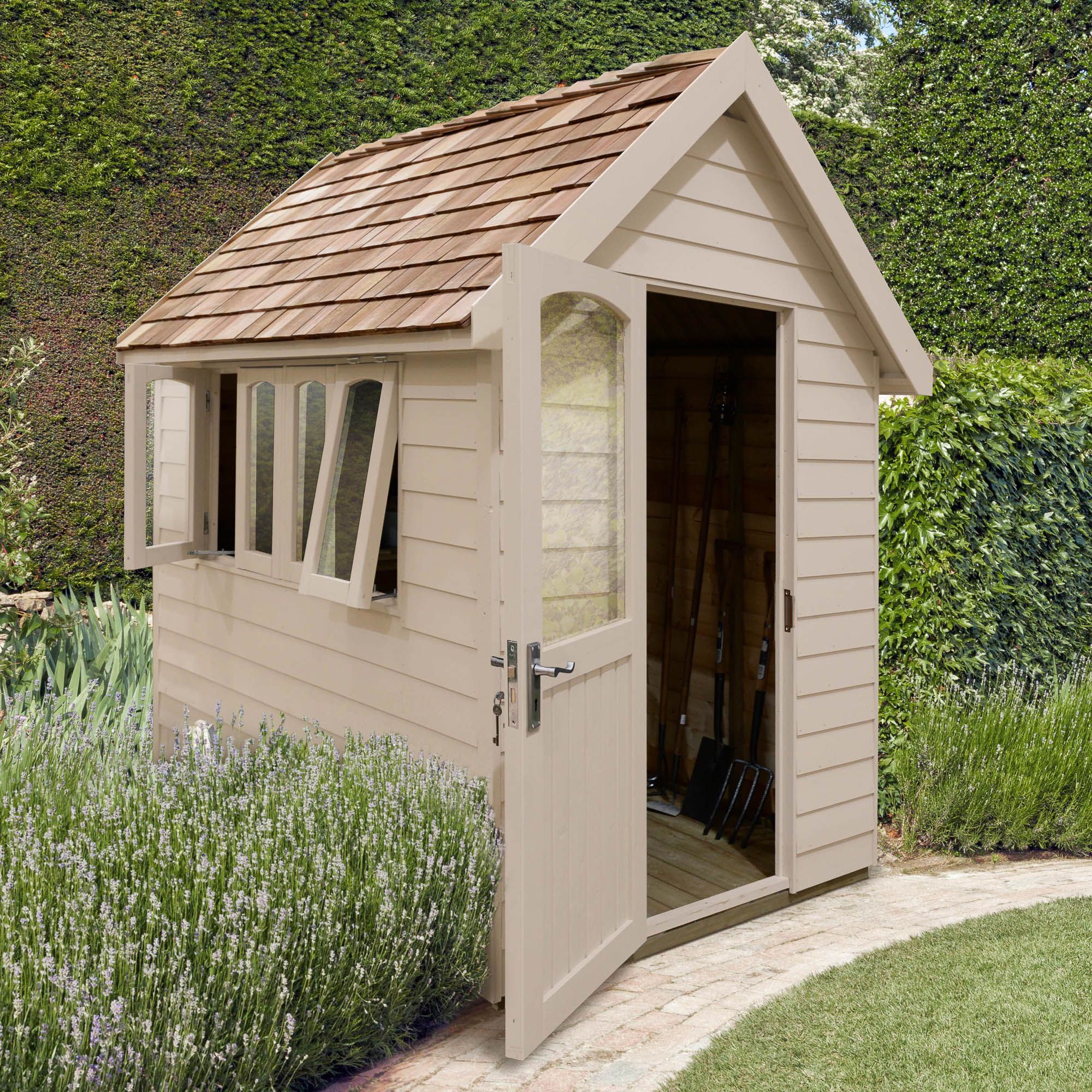 Forest Garden Retreat 8x5 ft Apex Cream Wooden Shed with floor & 2 windows - Assembly service included