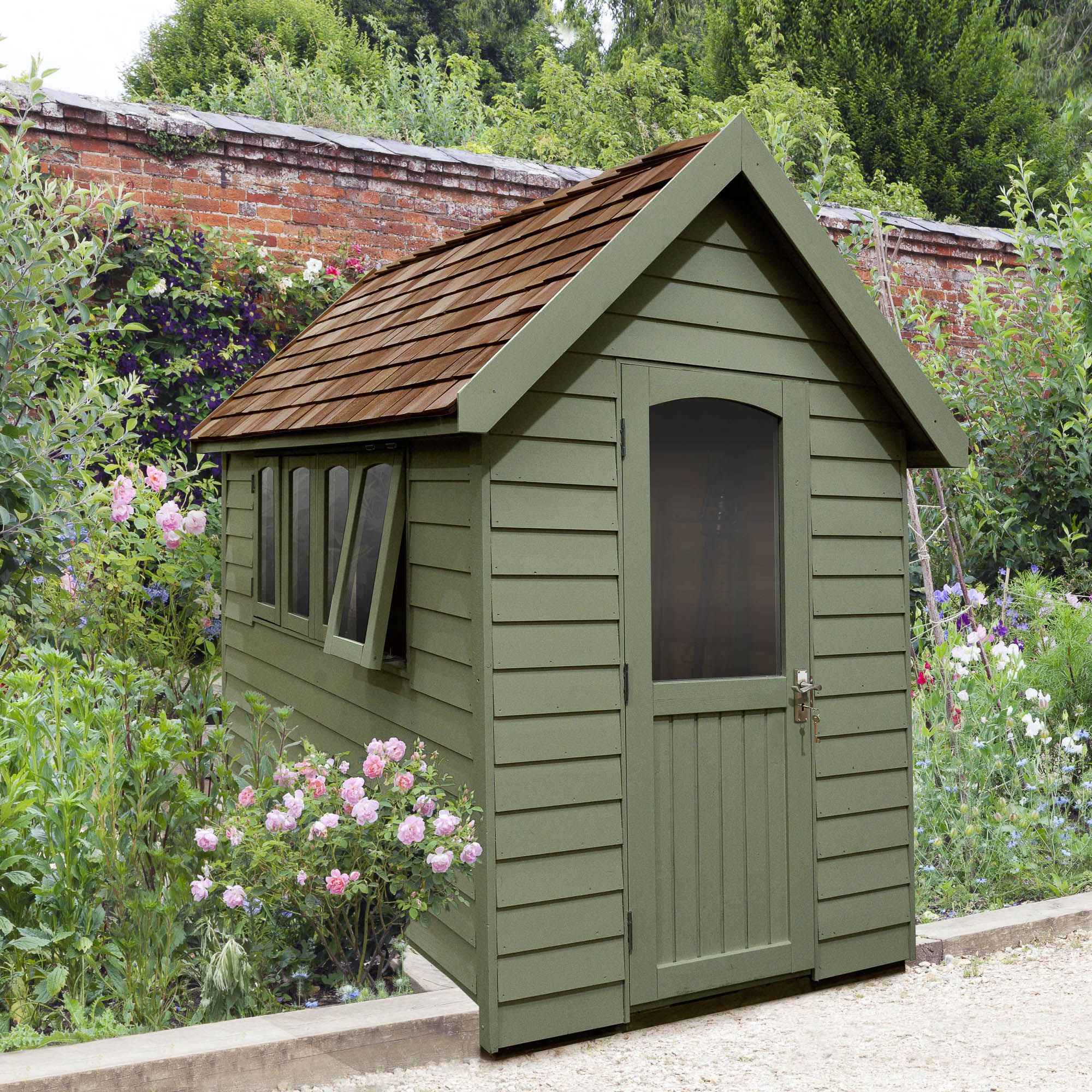 Forest Garden Retreat 8x5 ft Apex Green Wooden Shed with floor & 2 windows - Assembly service included