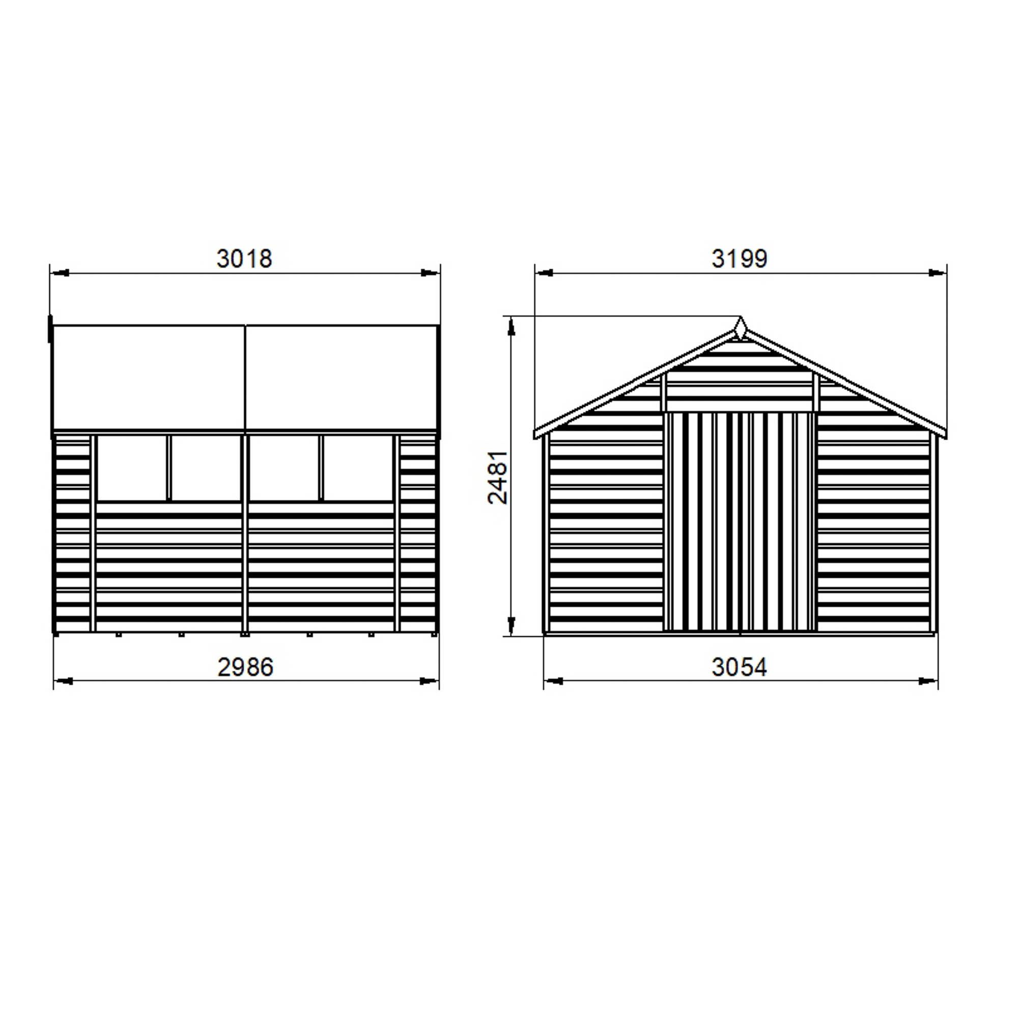 Forest Garden Shiplap 10x10 ft Apex Wooden Dip treated 2 door Shed with floor & 4 windows - Assembly service included