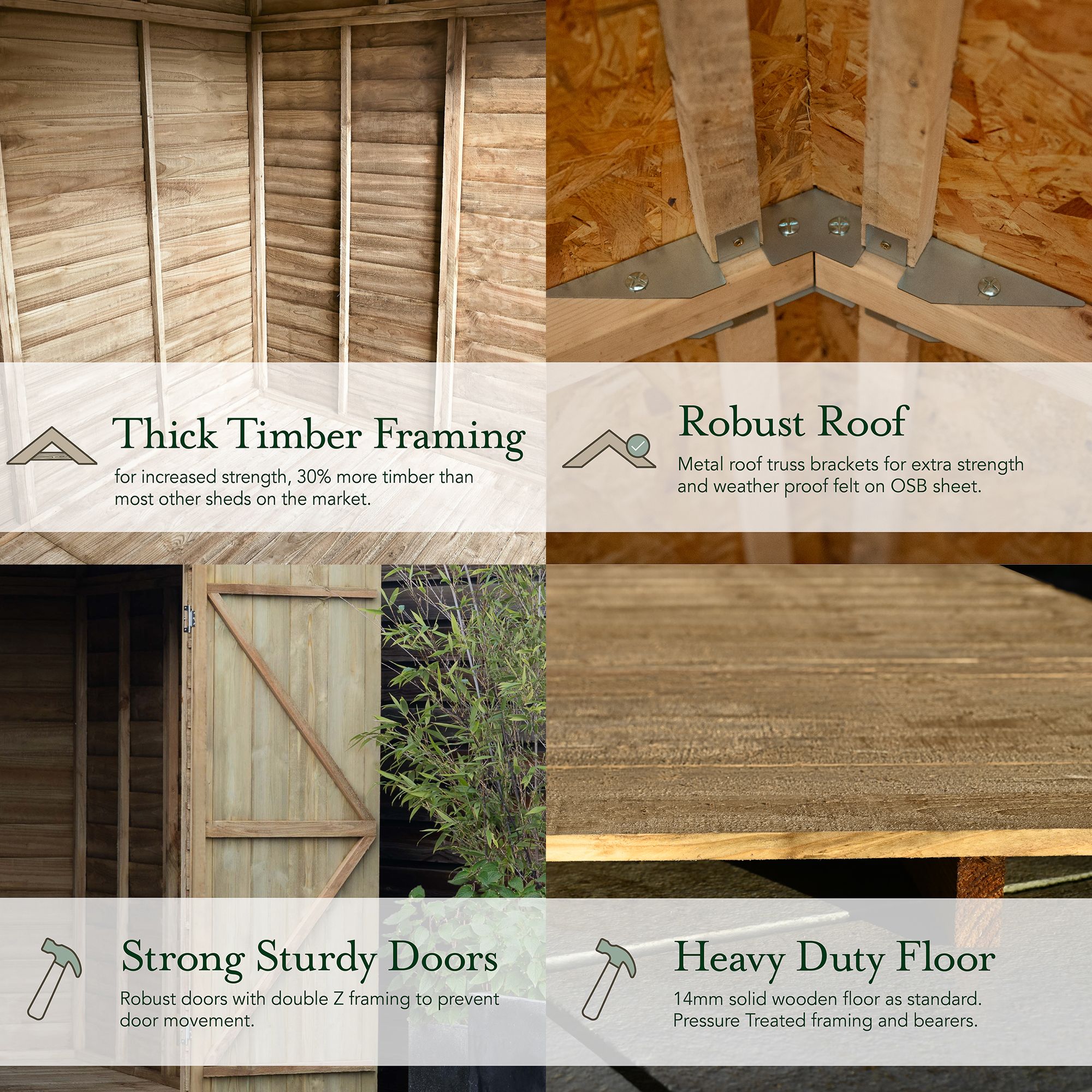 Forest Garden Shiplap 10x15 ft Apex Wooden 2 door Shed with floor & 6 windows