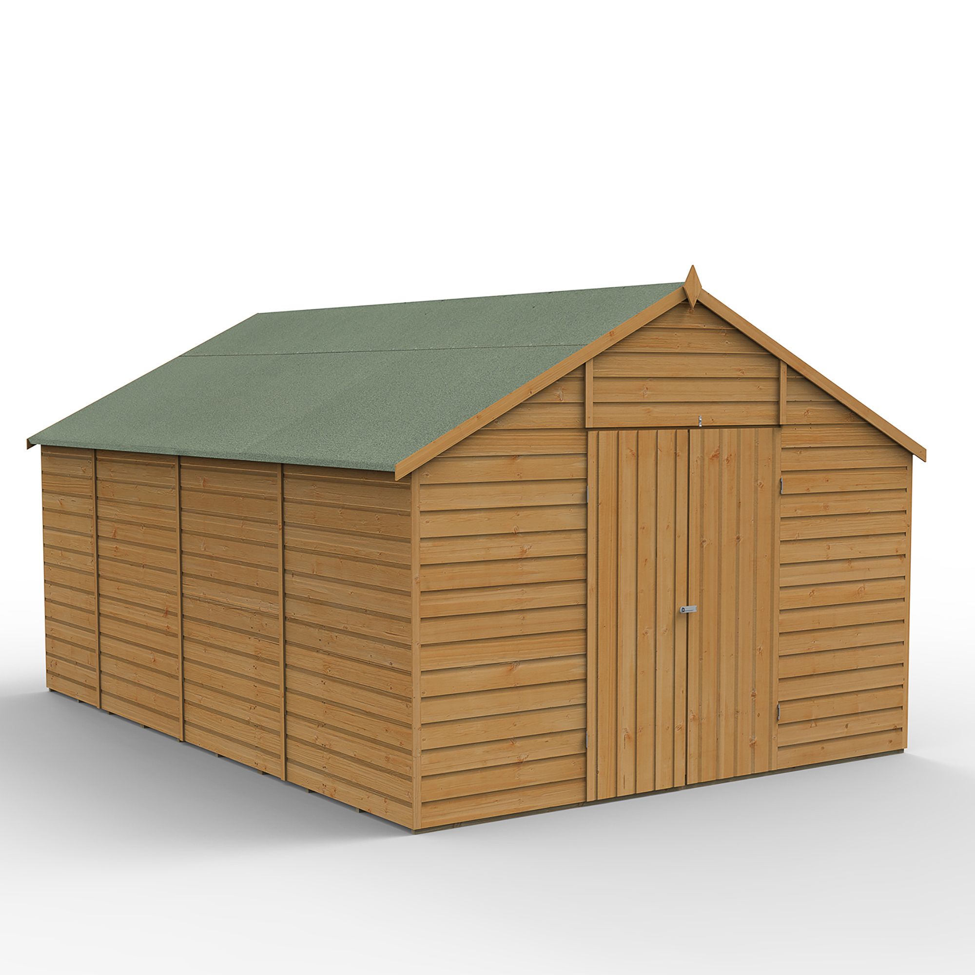 Forest Garden Shiplap 10x15 ft Apex Wooden 2 door Shed with floor (Base included) - Assembly service included