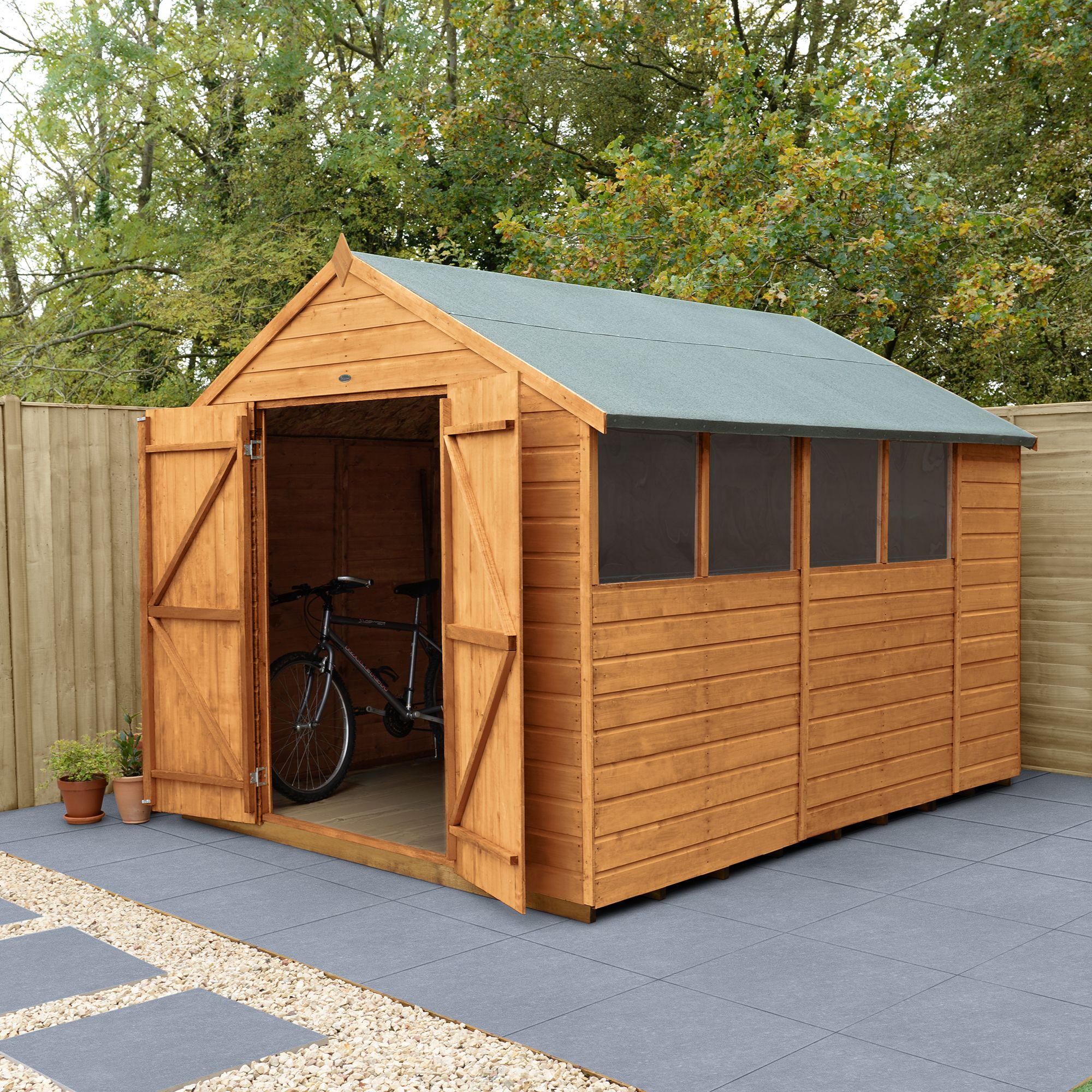 Forest Garden Shiplap 10x8 ft Apex Wooden 2 door Shed with floor & 4 windows - Assembly service included