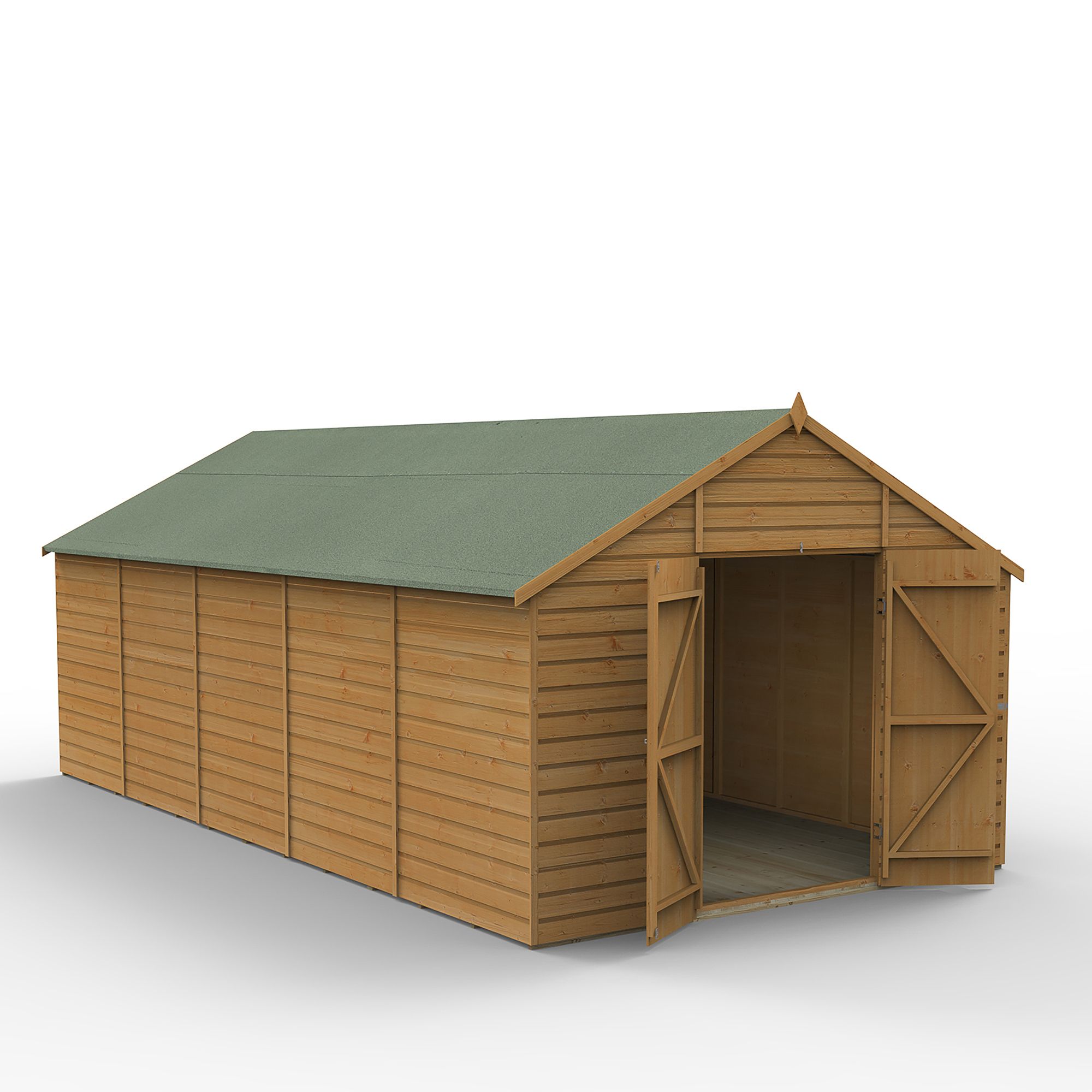 Forest Garden Shiplap 20x10 ft Apex Wooden 2 door Shed with floor (Base included) - Assembly service included