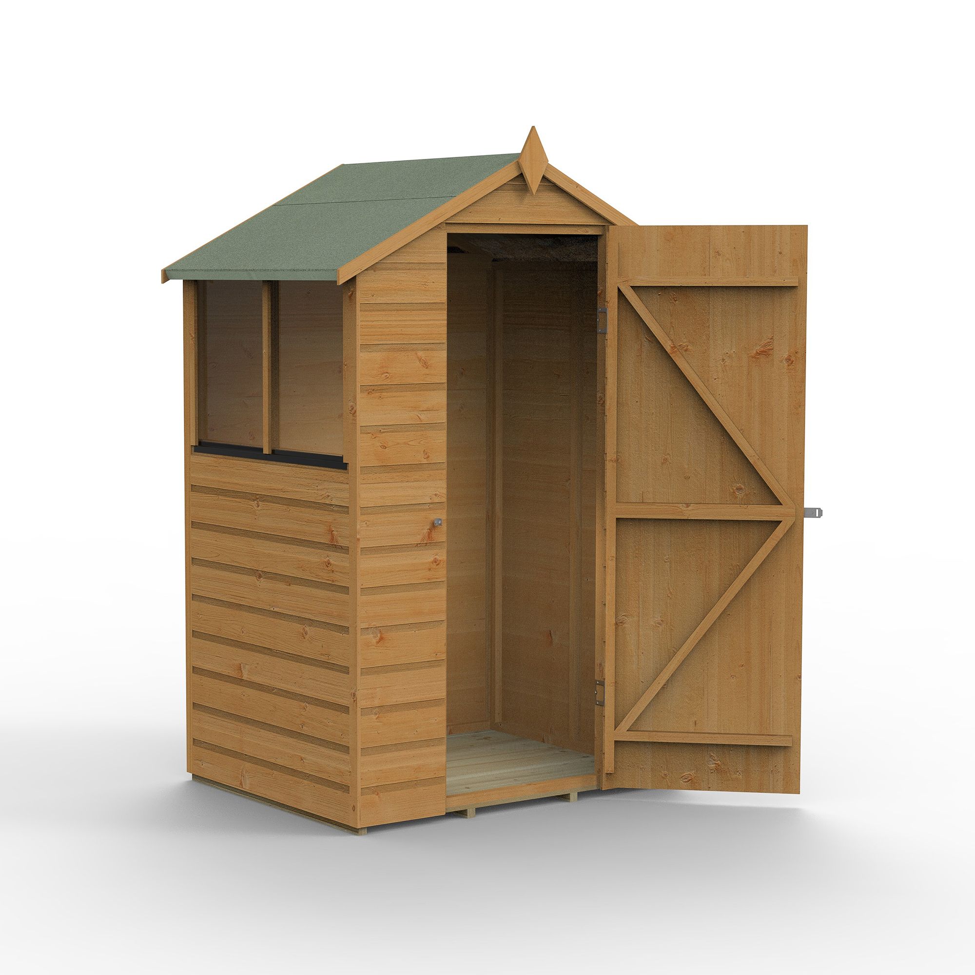 Forest Garden Shiplap 4x3 ft Apex Wooden Shed with floor & 2 windows (Base included)