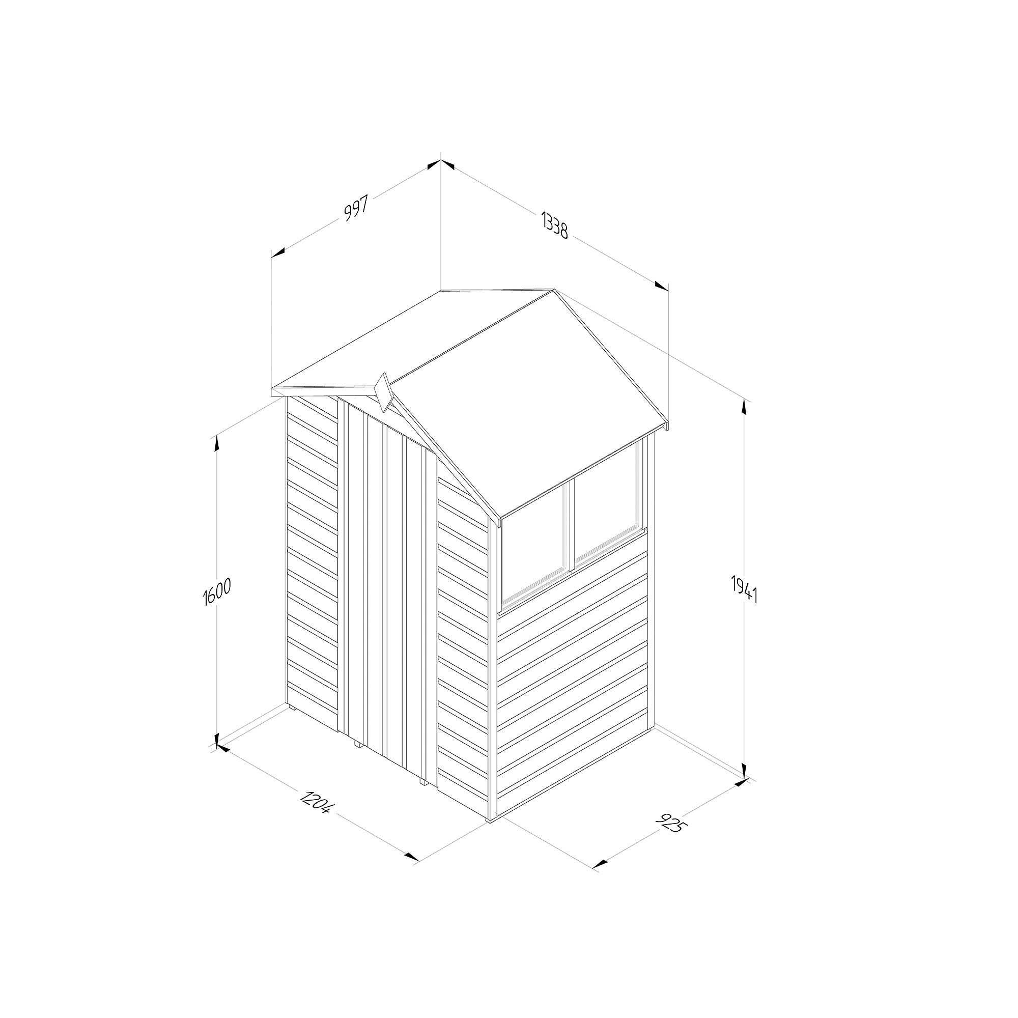 Forest Garden Shiplap 4x3 ft Apex Wooden Shed with floor & 2 windows (Base included)