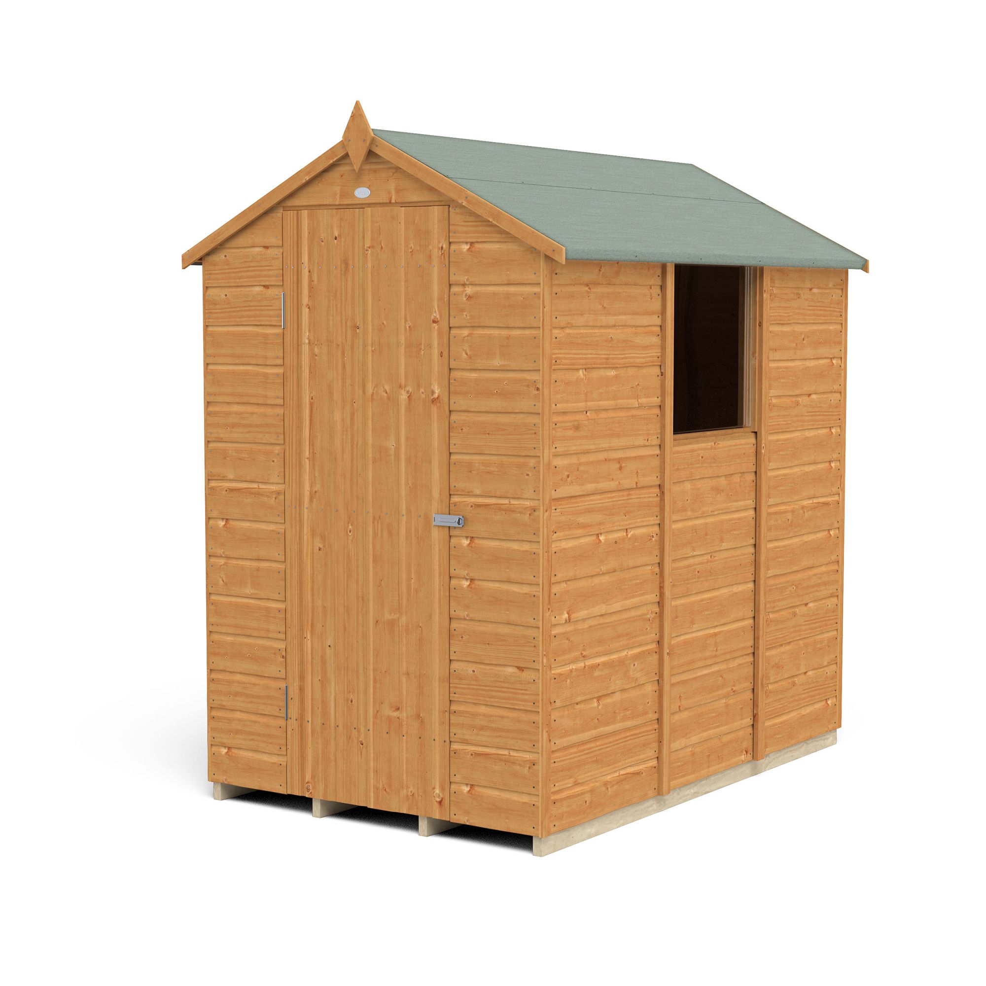 Forest Garden Shiplap 6x4 ft Apex Wooden Dip treated Shed with floor & 1 window (Base included) - Assembly service included