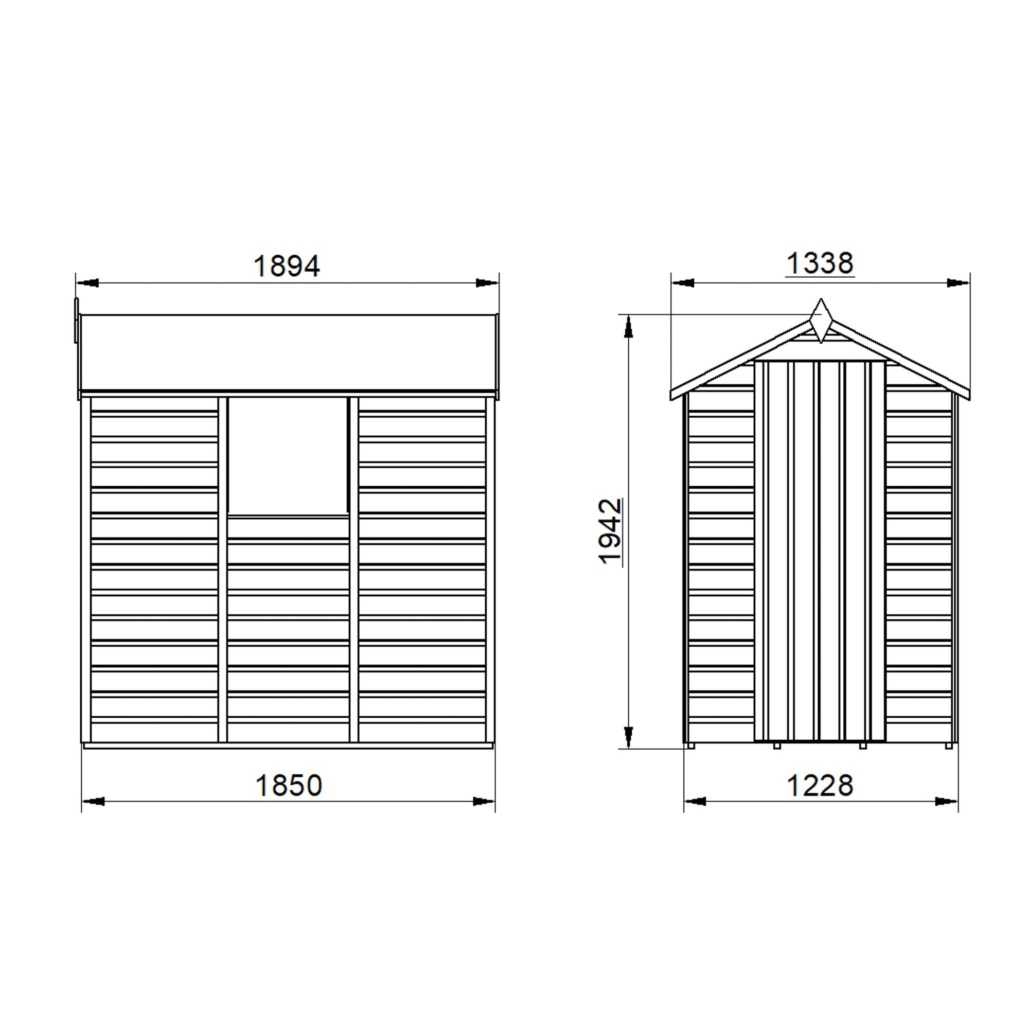 Forest Garden Shiplap 6x4 ft Apex Wooden Dip treated Shed with floor & 1 window (Base included)