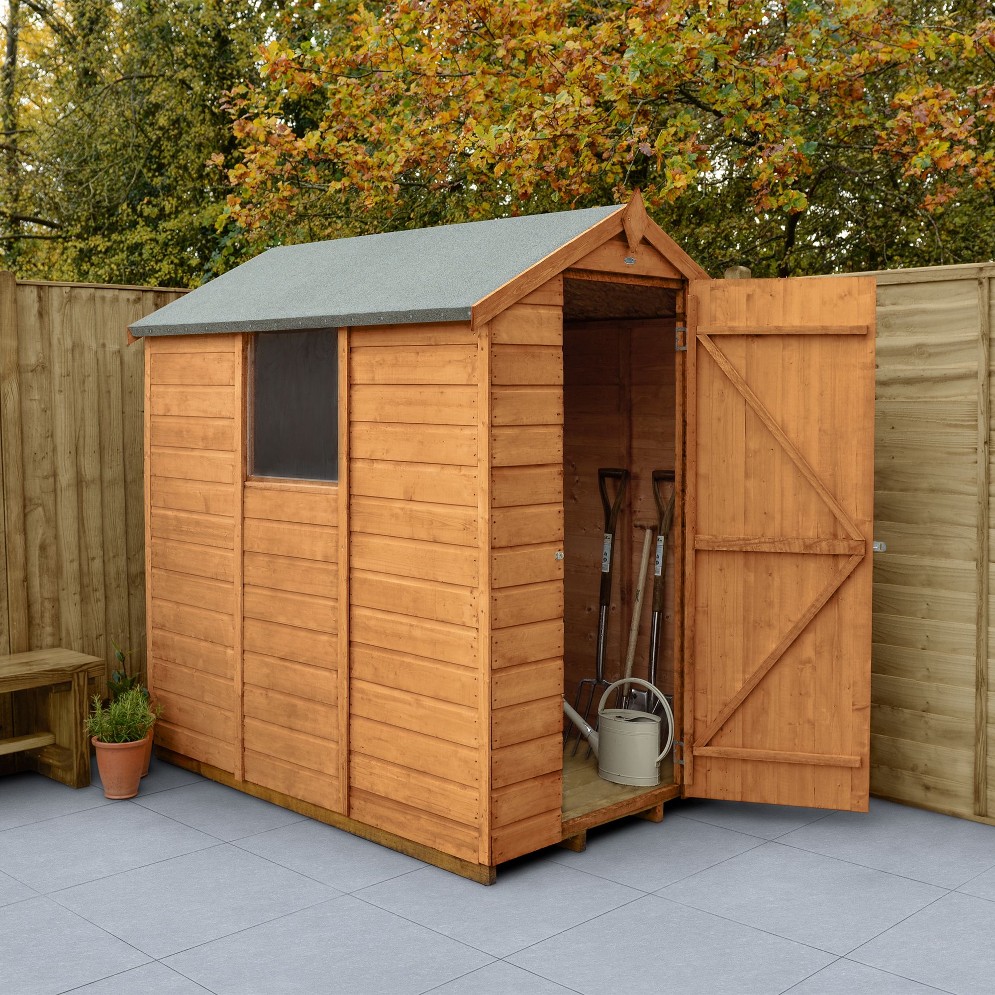 Forest Garden Shiplap 6x4 ft Apex Wooden Dip treated Shed with floor & 1 window (Base included)