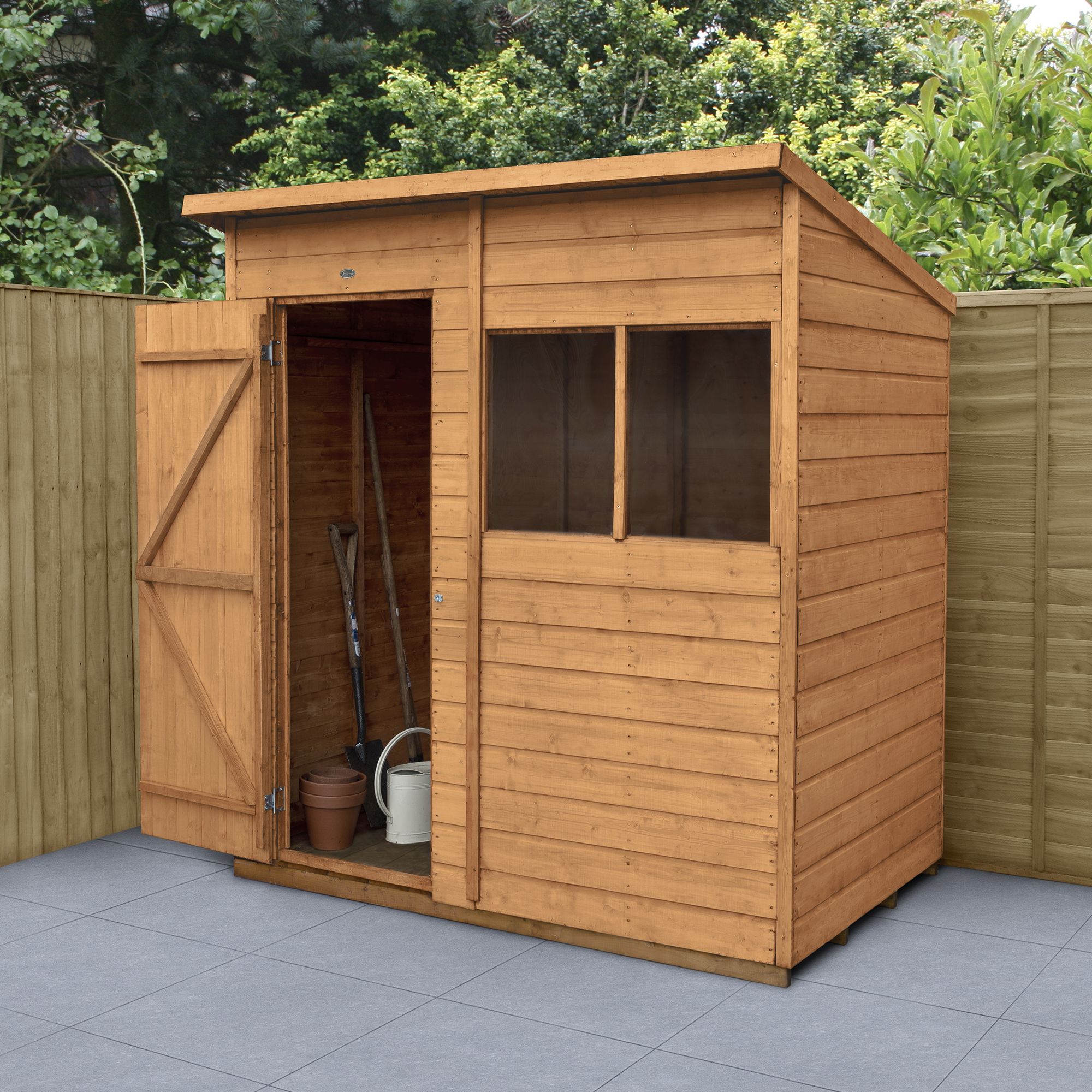 Forest Garden Shiplap 6x4 ft Pent Wooden Shed with floor & 2 windows (Base included) - Assembly service included