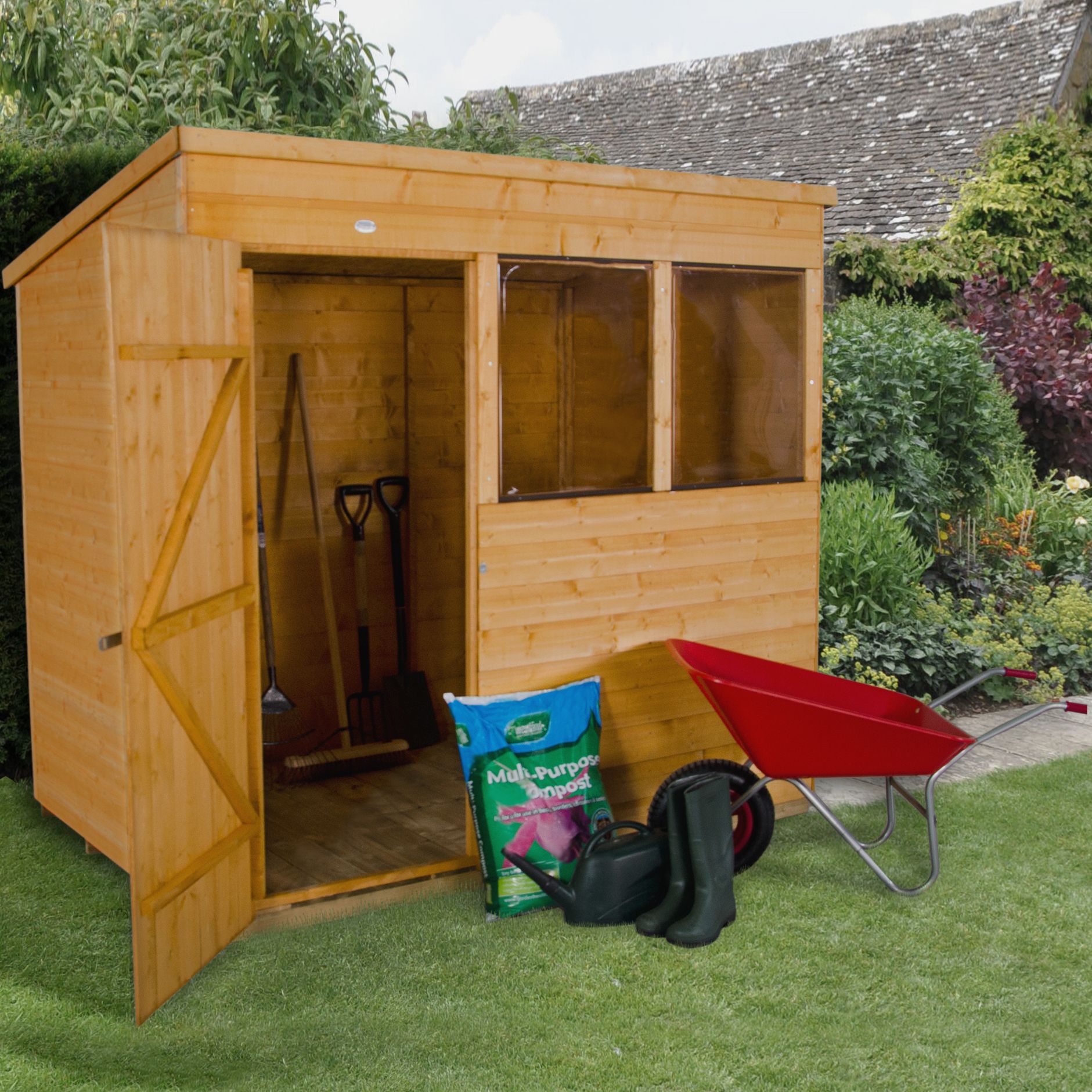 Forest Garden Shiplap 7x5 ft Pent Wooden Dip treated Shed with floor & 2 windows - Assembly service included