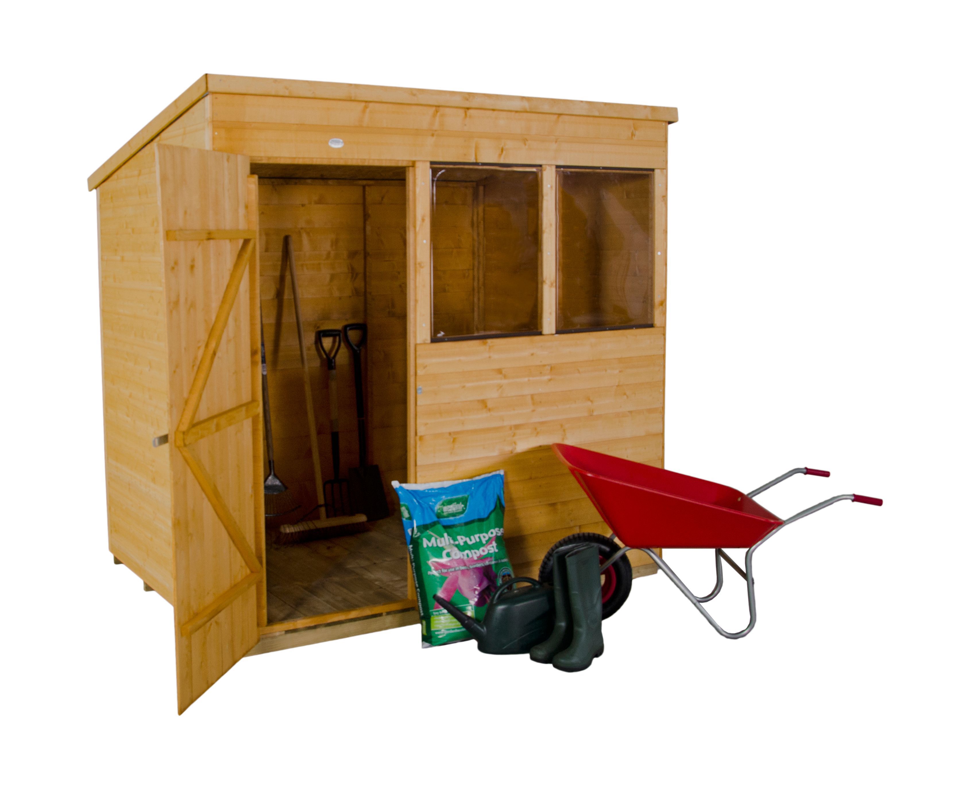 Forest Garden Shiplap 7x5 ft Pent Wooden Dip treated Shed with floor & 2 windows - Assembly service included
