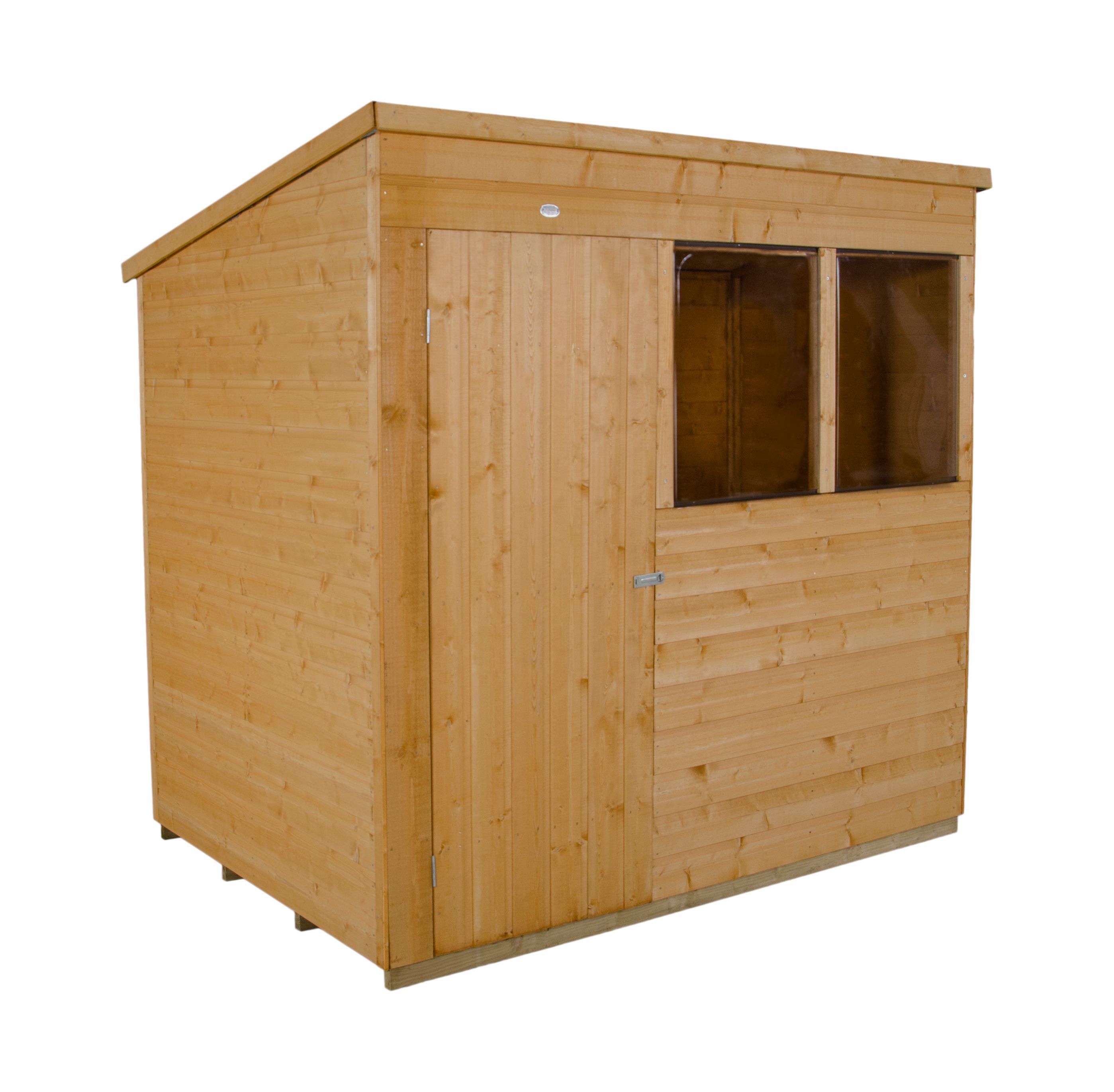 Forest Garden Shiplap 7x5 ft Pent Wooden Dip treated Shed with floor & 2 windows - Assembly service included