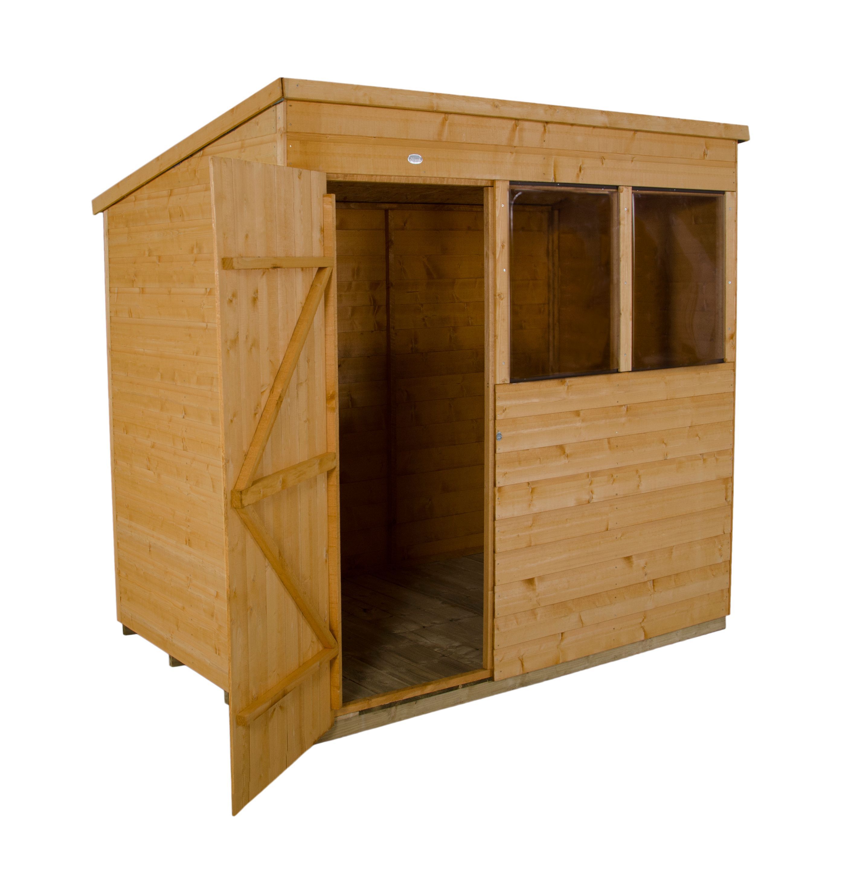 Forest Garden Shiplap 7x5 ft Pent Wooden Dip treated Shed with floor & 2 windows - Assembly service included