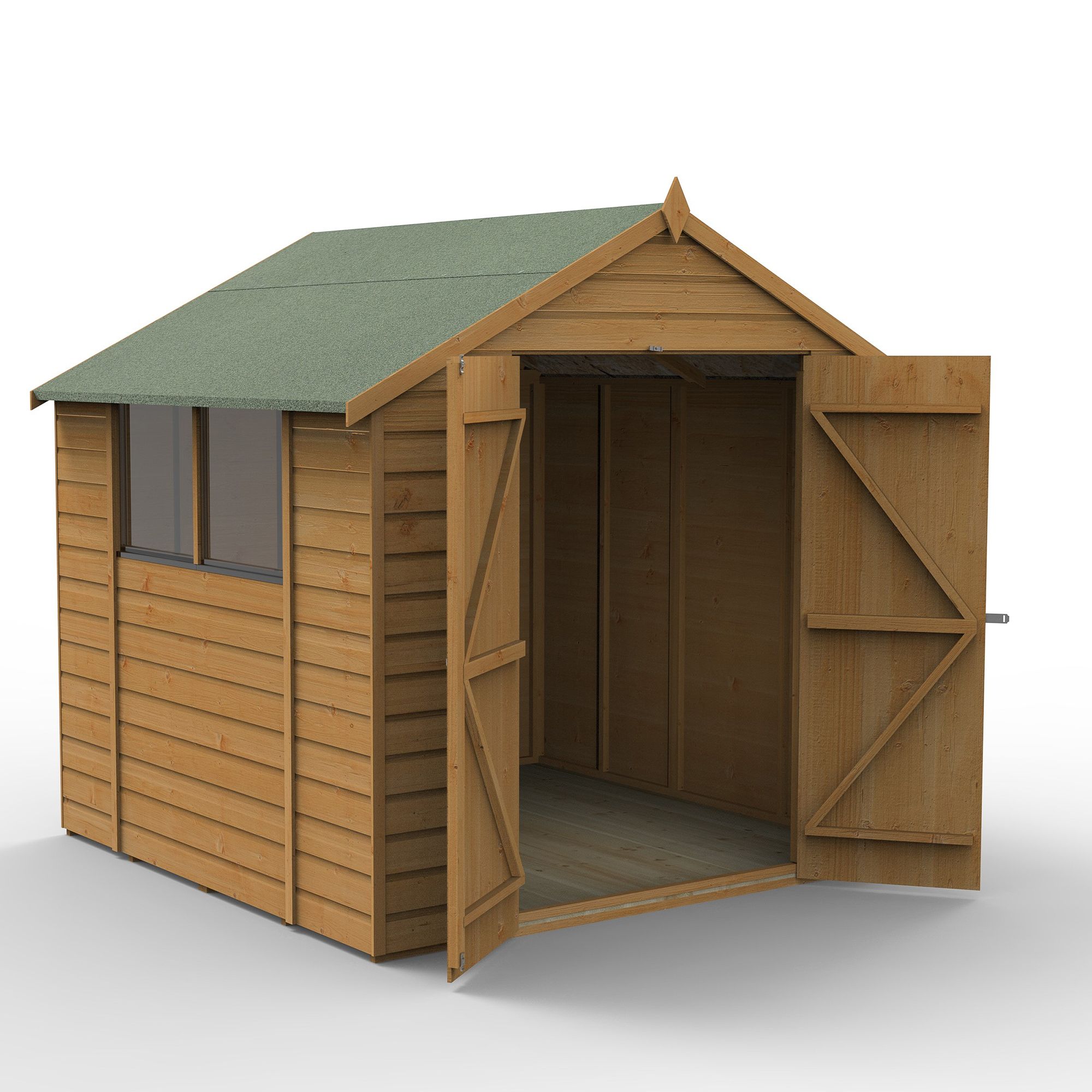 Forest Garden Shiplap 7x7 ft Apex Wooden 2 door Shed with floor & 2 windows (Base included)