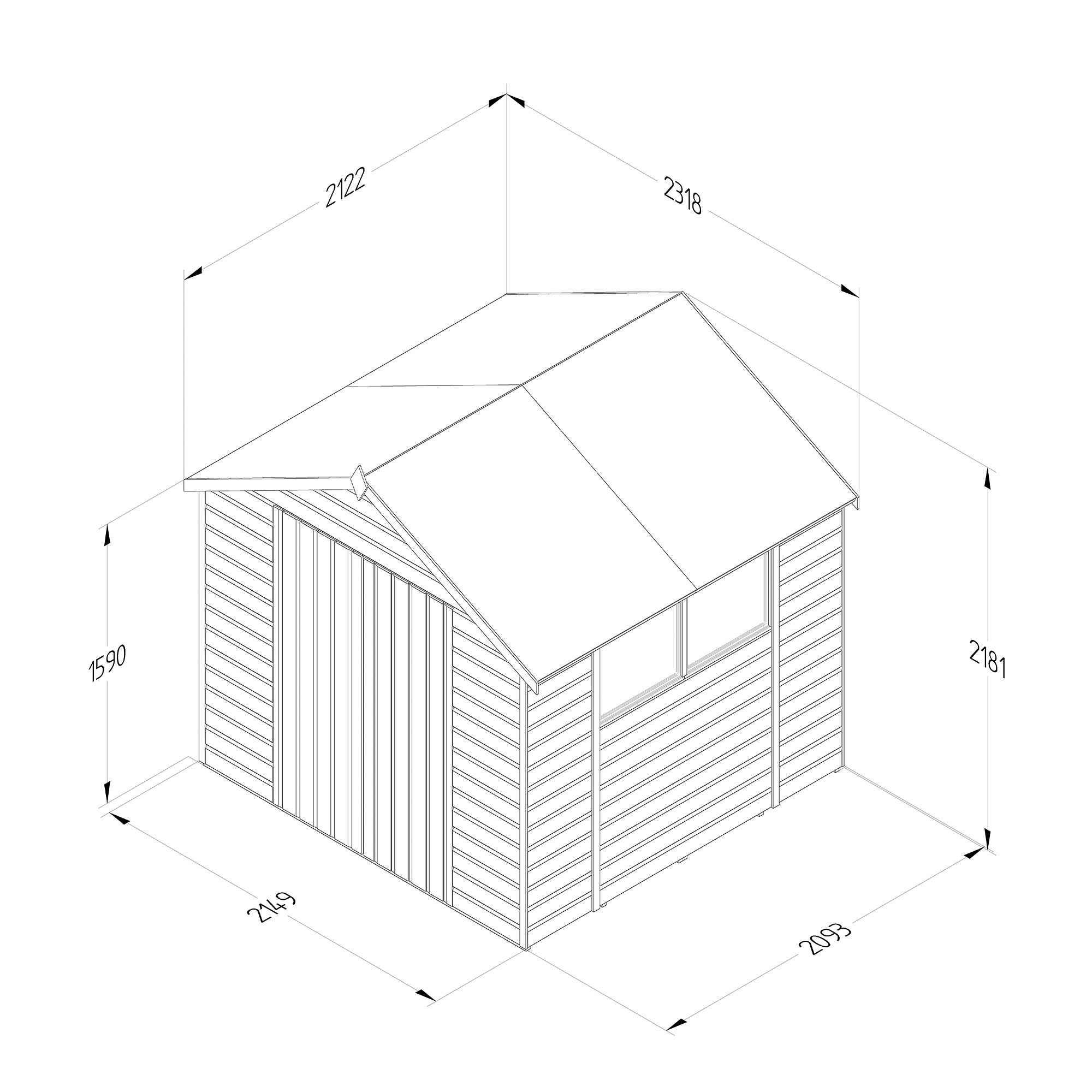 Forest Garden Shiplap 7x7 ft Apex Wooden 2 door Shed with floor & 2 windows (Base included)