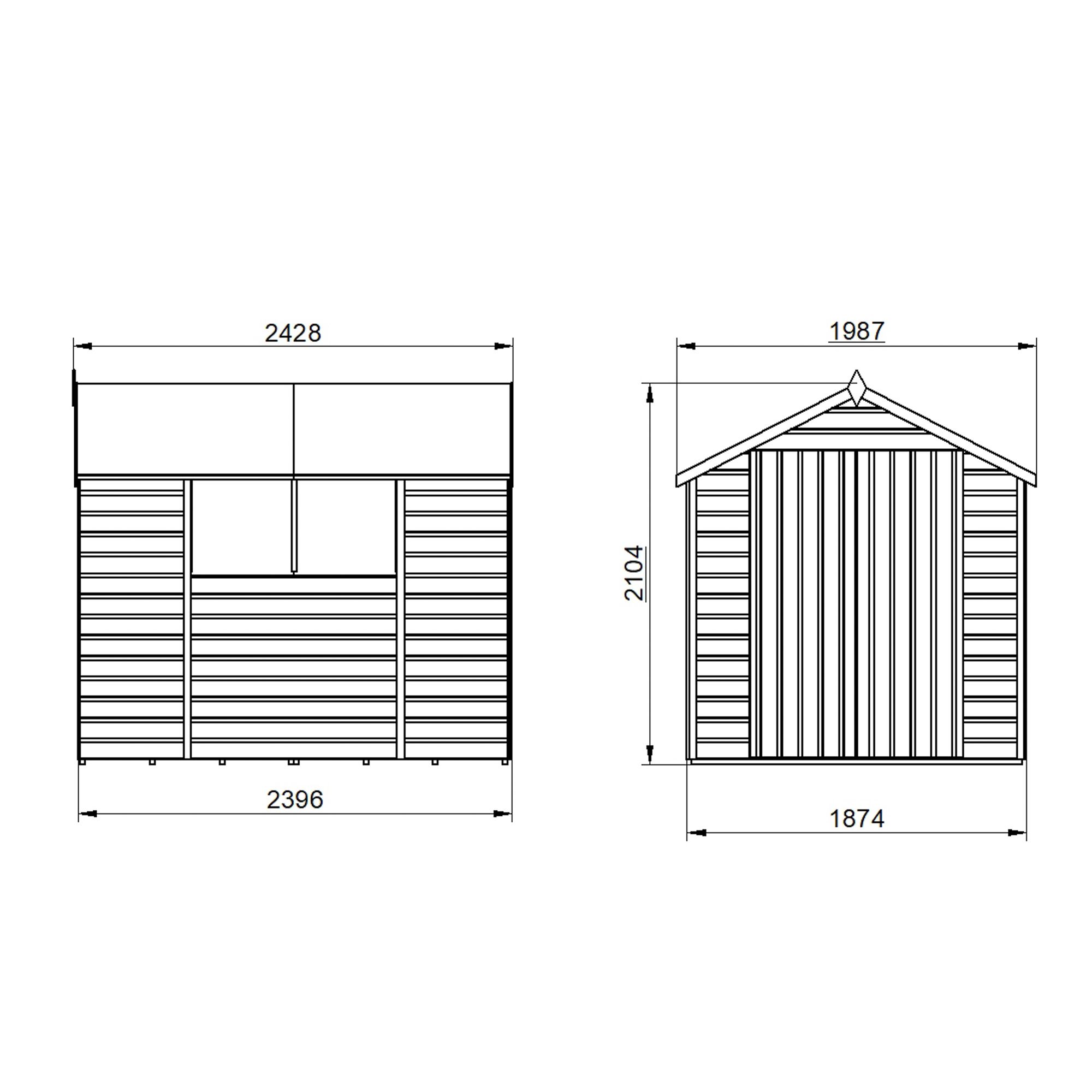 Forest Garden Shiplap 8x6 ft Apex Wooden 2 door Shed with floor & 2 windows (Base included) - Assembly service included