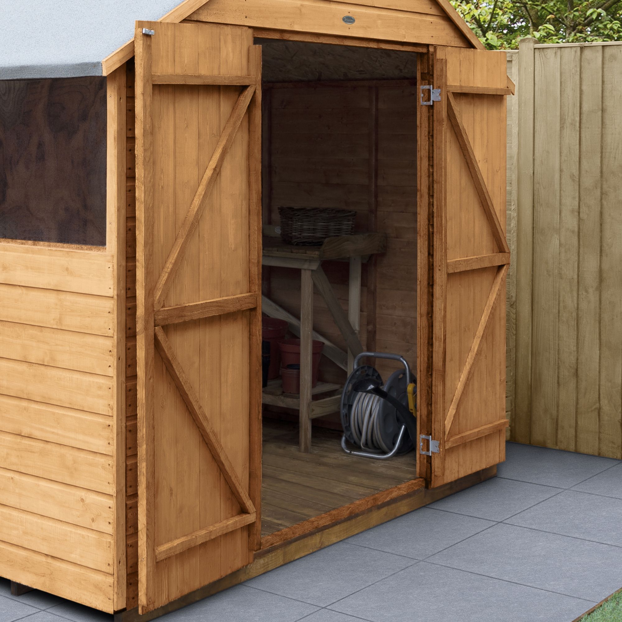 Forest Garden Shiplap 8x6 ft Apex Wooden 2 door Shed with floor & 2 windows (Base included) - Assembly service included
