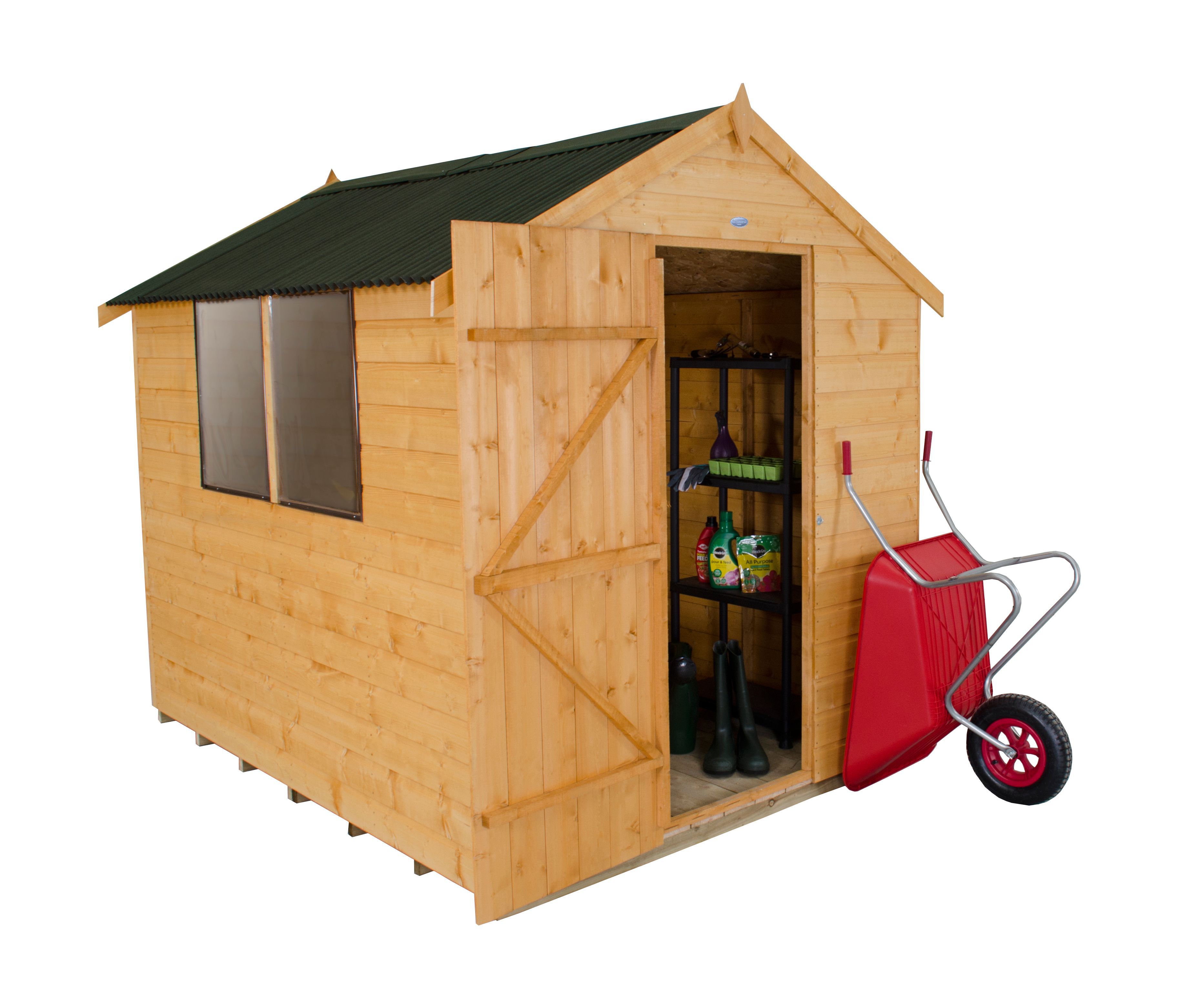 Forest Garden Shiplap 8x6 ft Apex Wooden Dip treated Shed with floor & 2 windows - Assembly service included