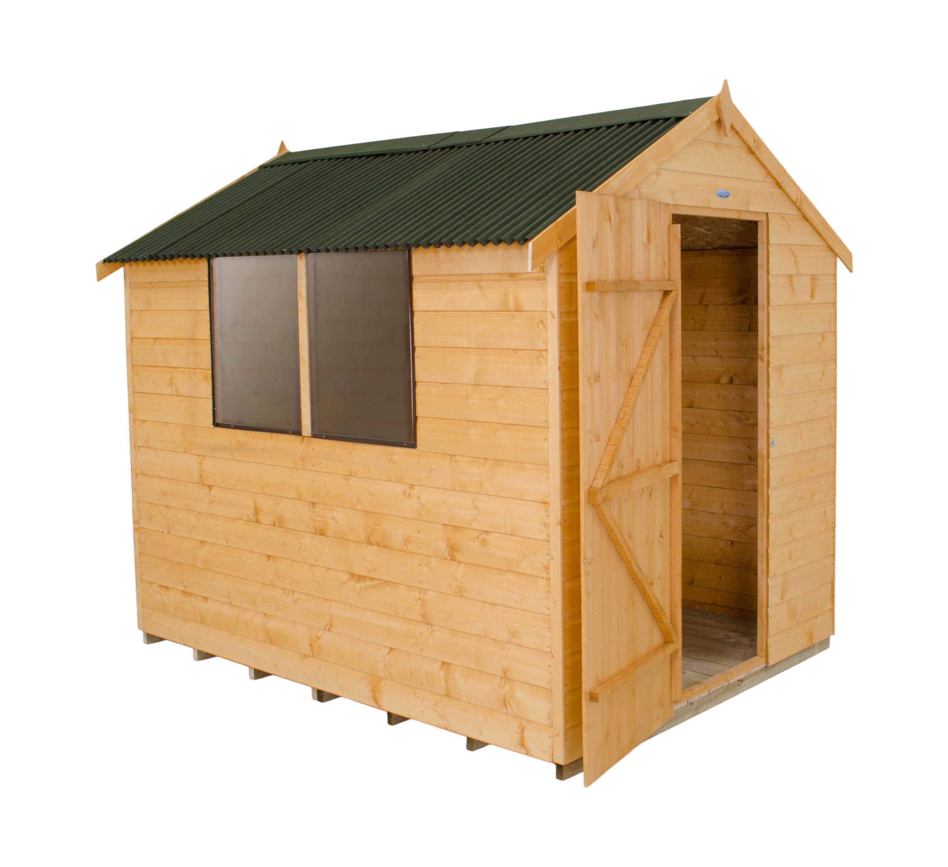 Forest Garden Shiplap 8x6 ft Apex Wooden Dip treated Shed with floor & 2 windows - Assembly service included