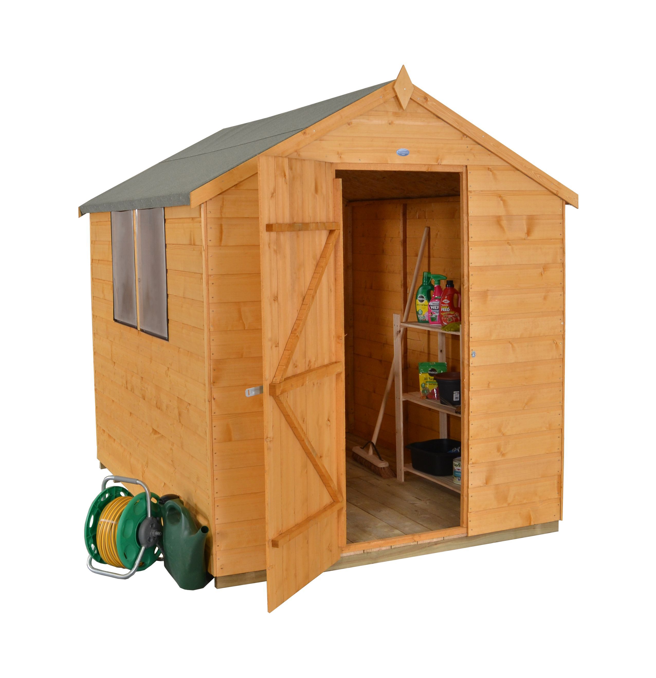 Forest Garden Shiplap 8x6 ft Apex Wooden Dip treated Shed with floor & 2 windows (Base included) - Assembly service included