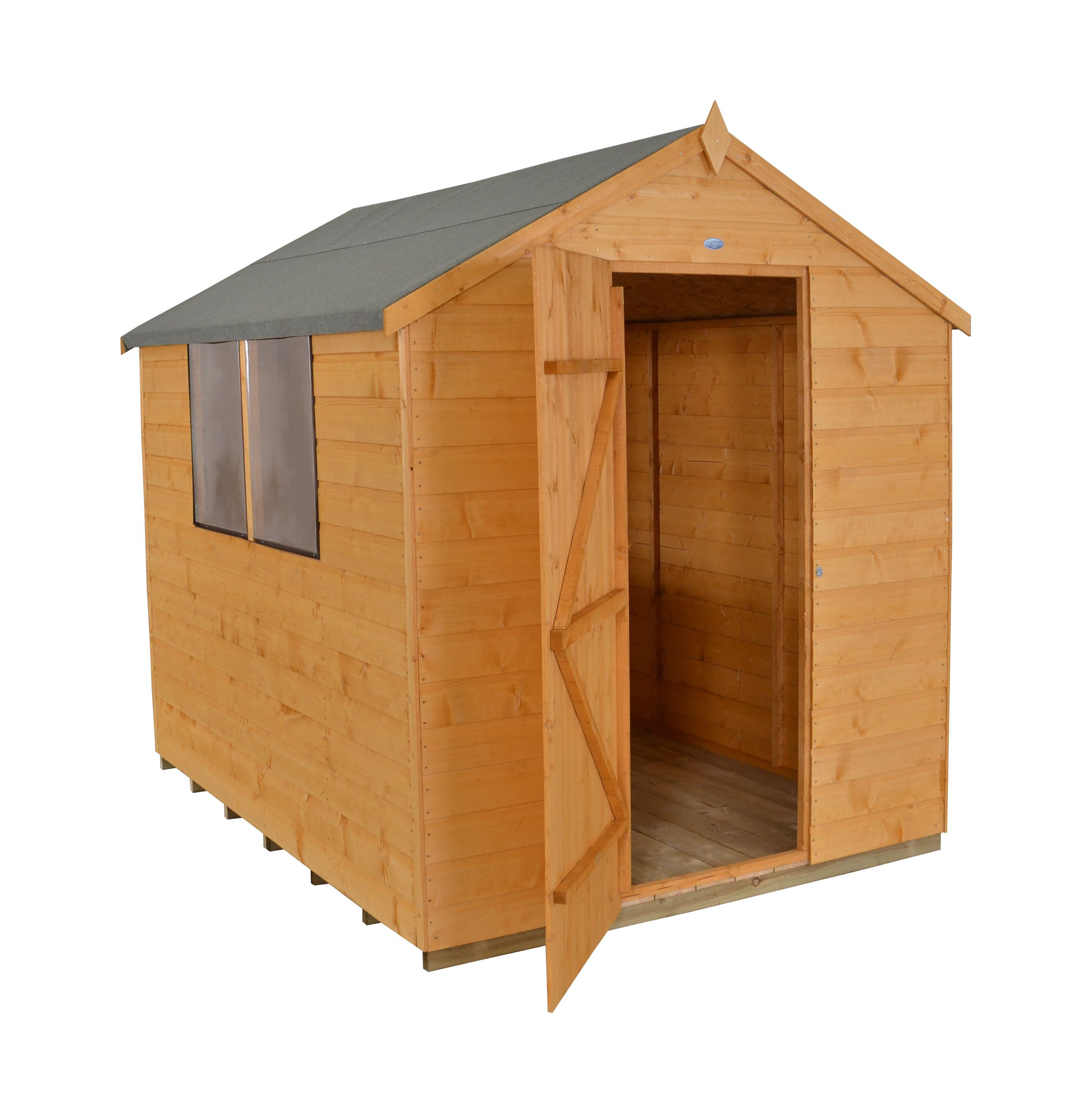 Forest Garden Shiplap 8x6 ft Apex Wooden Dip treated Shed with floor & 2 windows (Base included) - Assembly service included