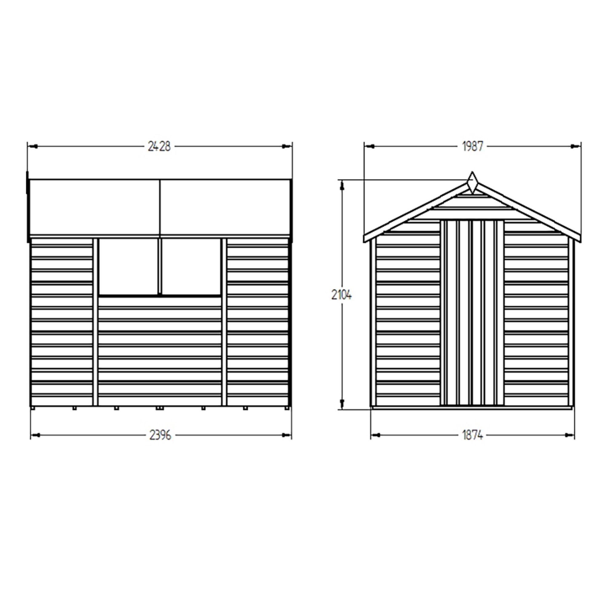 Forest Garden Shiplap 8x6 ft Apex Wooden Shed with floor & 2 windows