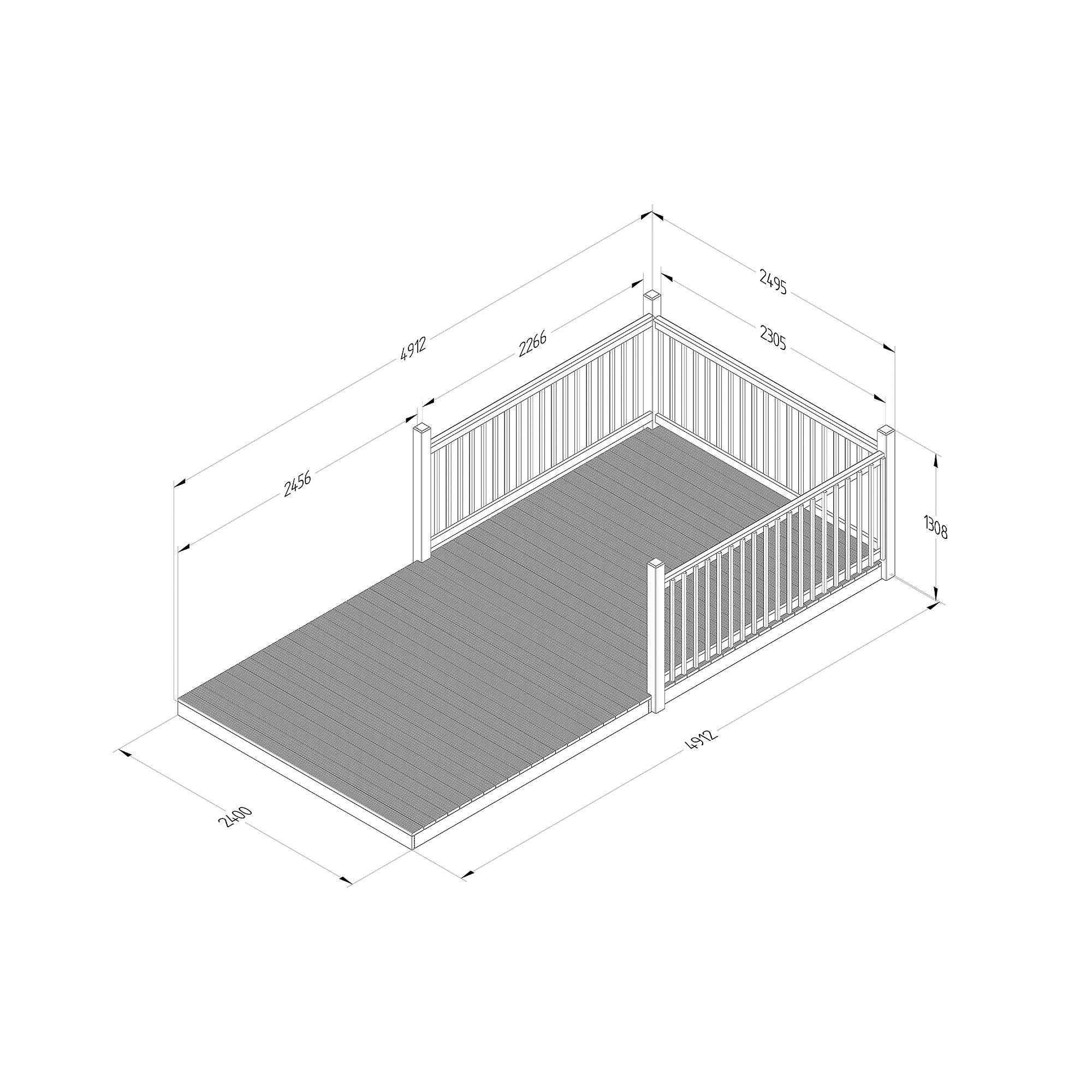 Forest Garden Softwood Decking kit, x4 Post x3 Balustrade (L) 1.31m x (W) 4.91m