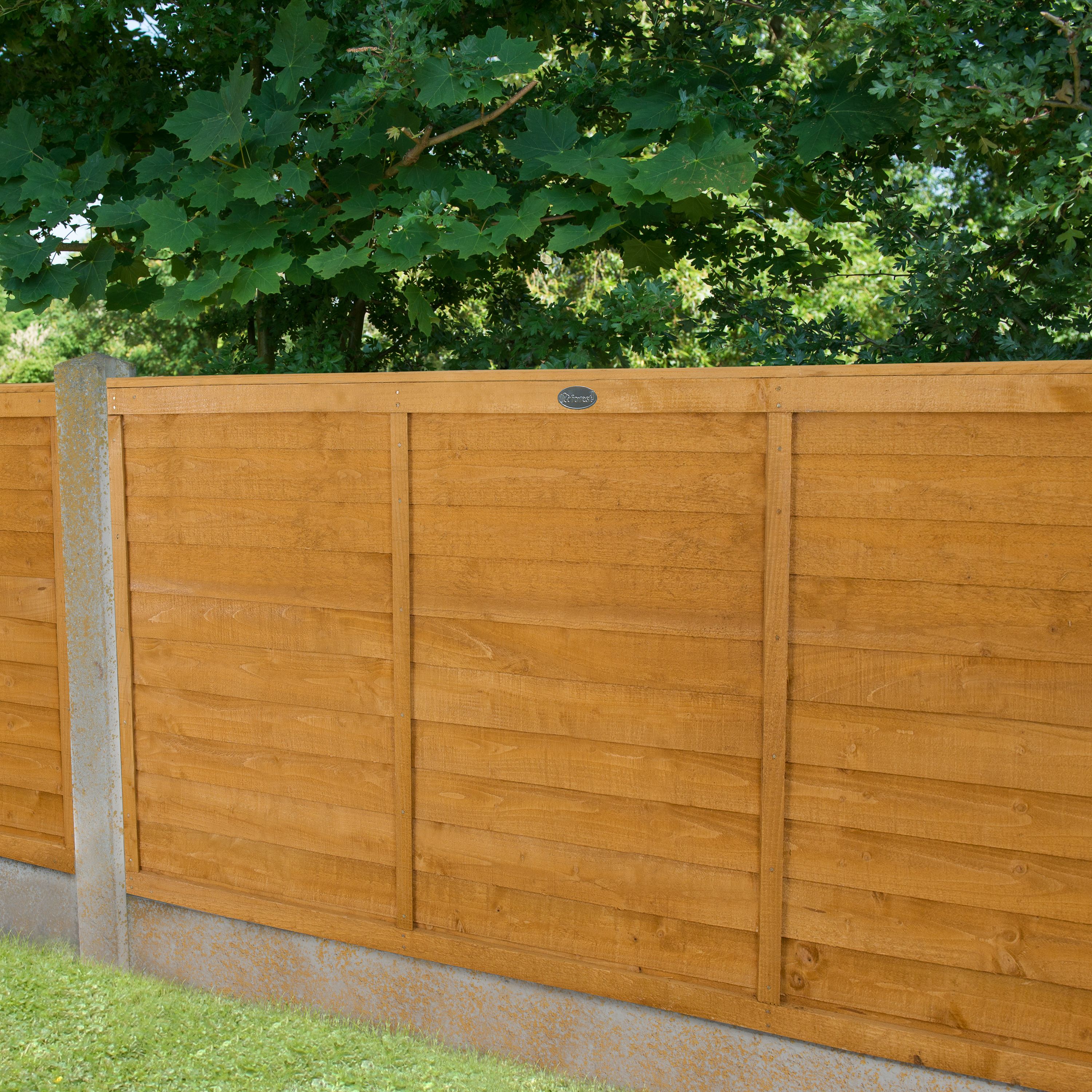 Forest Garden Straight edge Contemporary Lap Dip treated 4ft Golden Brown Wooden Fence panel (W)1.83m (H)1.21m