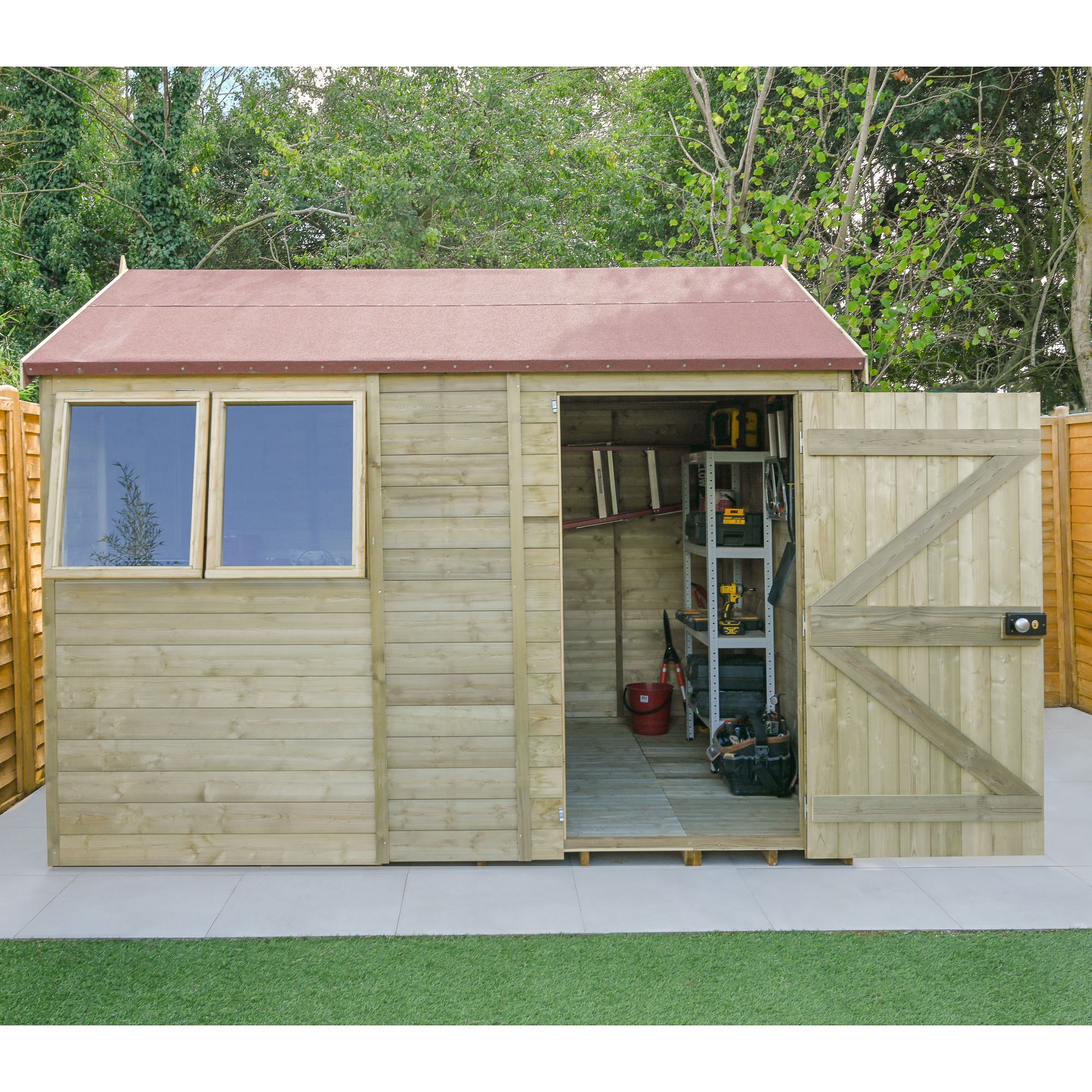 Forest Garden Timberdale 10x6 ft Reverse apex Wooden Shed with floor (Base included) - Assembly service included