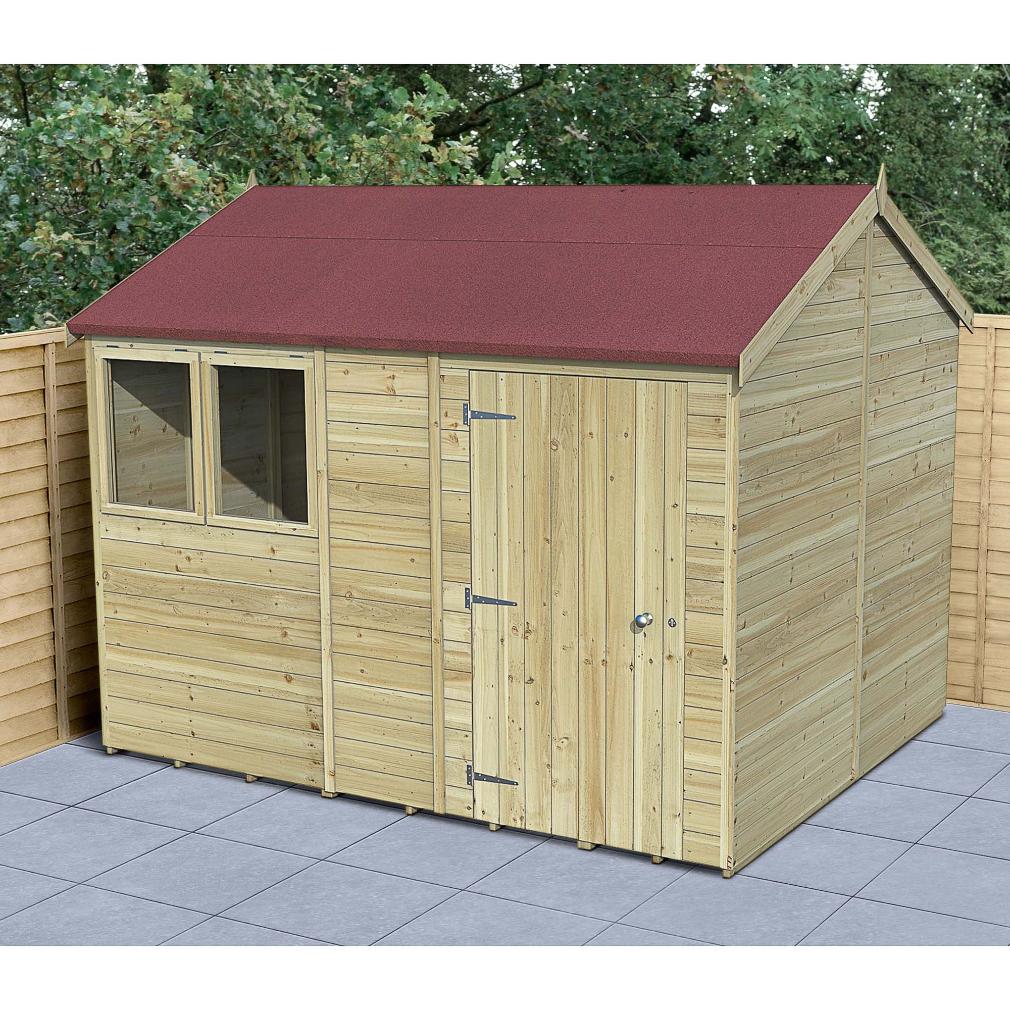 Forest Garden Timberdale 10x8 ft Reverse apex Wooden Shed with floor (Base included) - Assembly service included