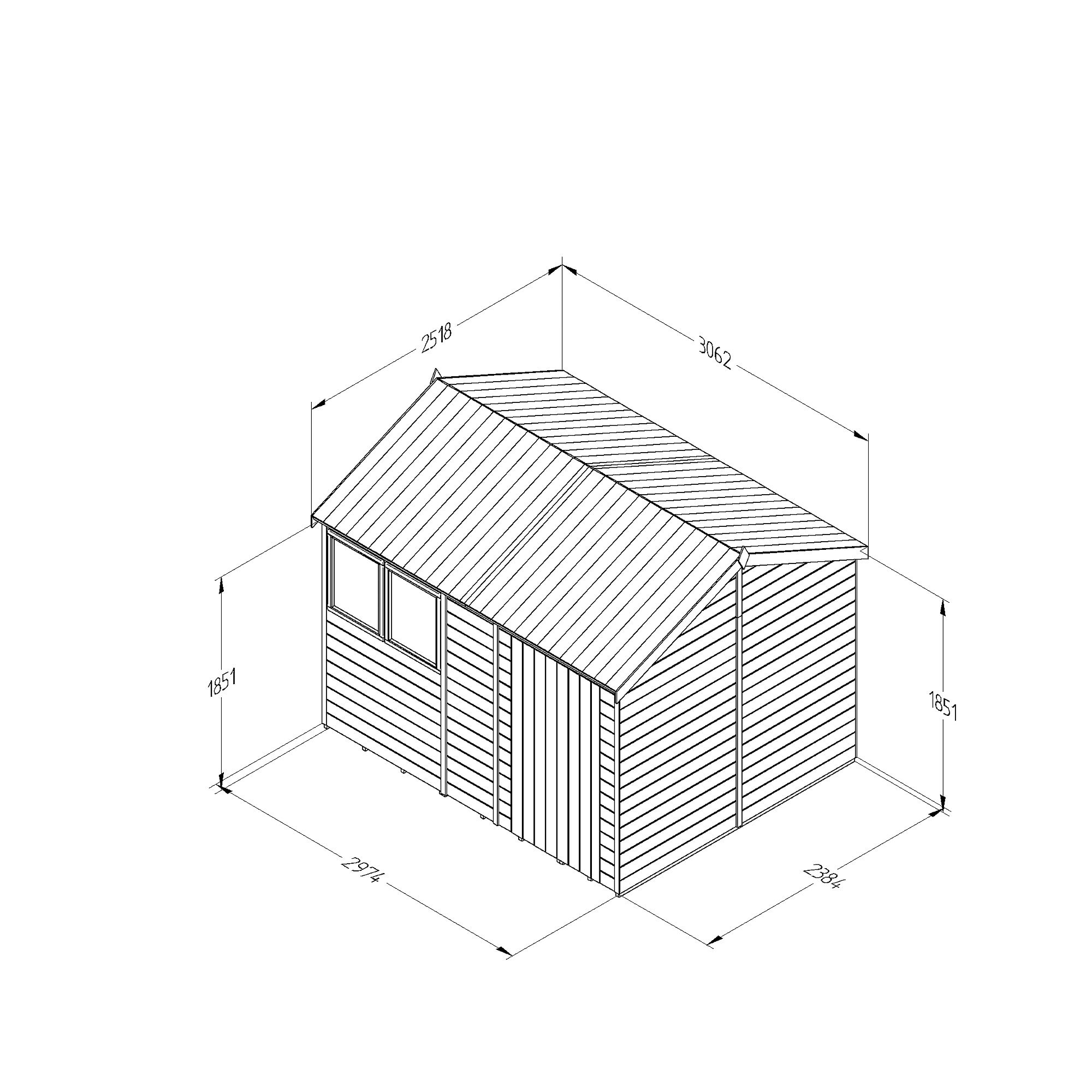 Forest Garden Timberdale 10x8 ft Reverse apex Wooden Shed with floor (Base included) - Assembly service included