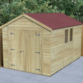 Forest Garden Timberdale 12x8 ft Apex Wooden 2 door Shed with floor (Base included) - Assembly service included