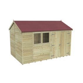 Forest Garden Timberdale 12x8 Reverse apex Pressure treated Tongue & groove Solid wood Shed with floor (Base included) - Assembly service included