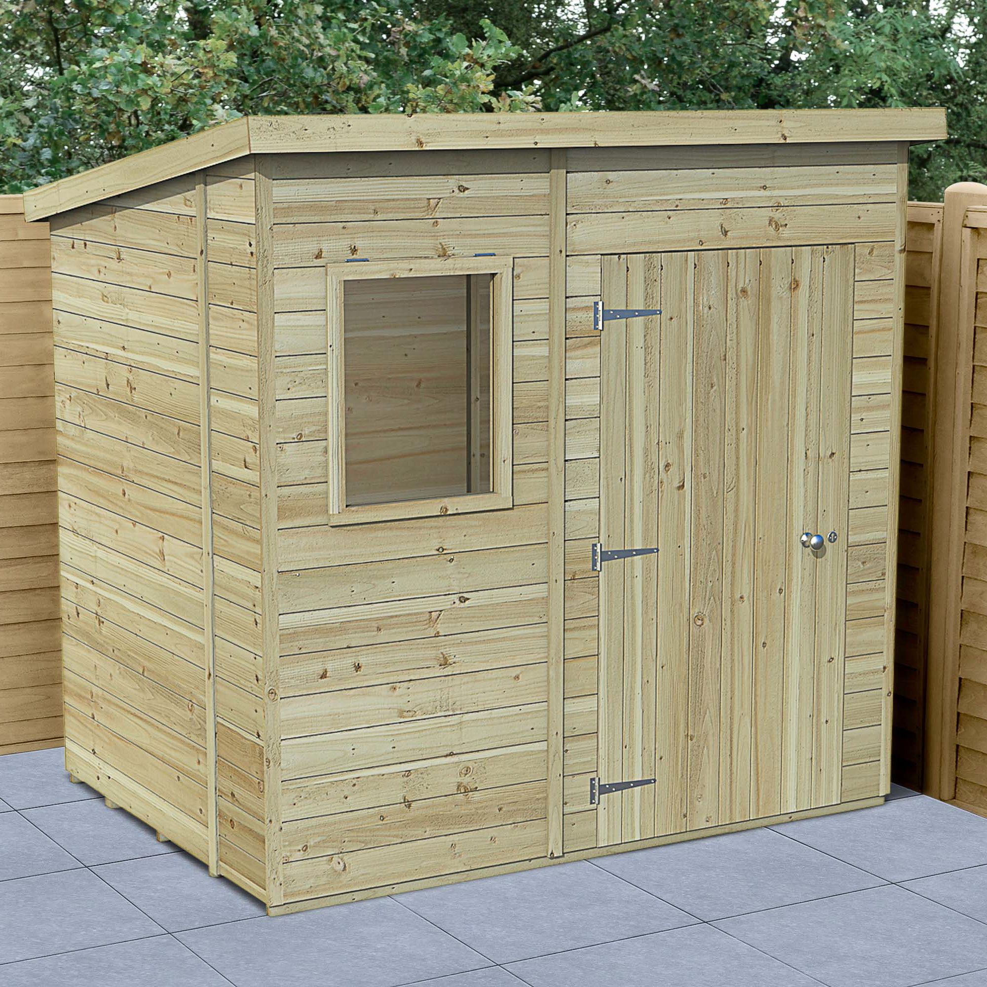 Forest Garden Timberdale 7x5 ft Pent Tongue & groove Wooden Shed with floor (Base included) - Assembly service included