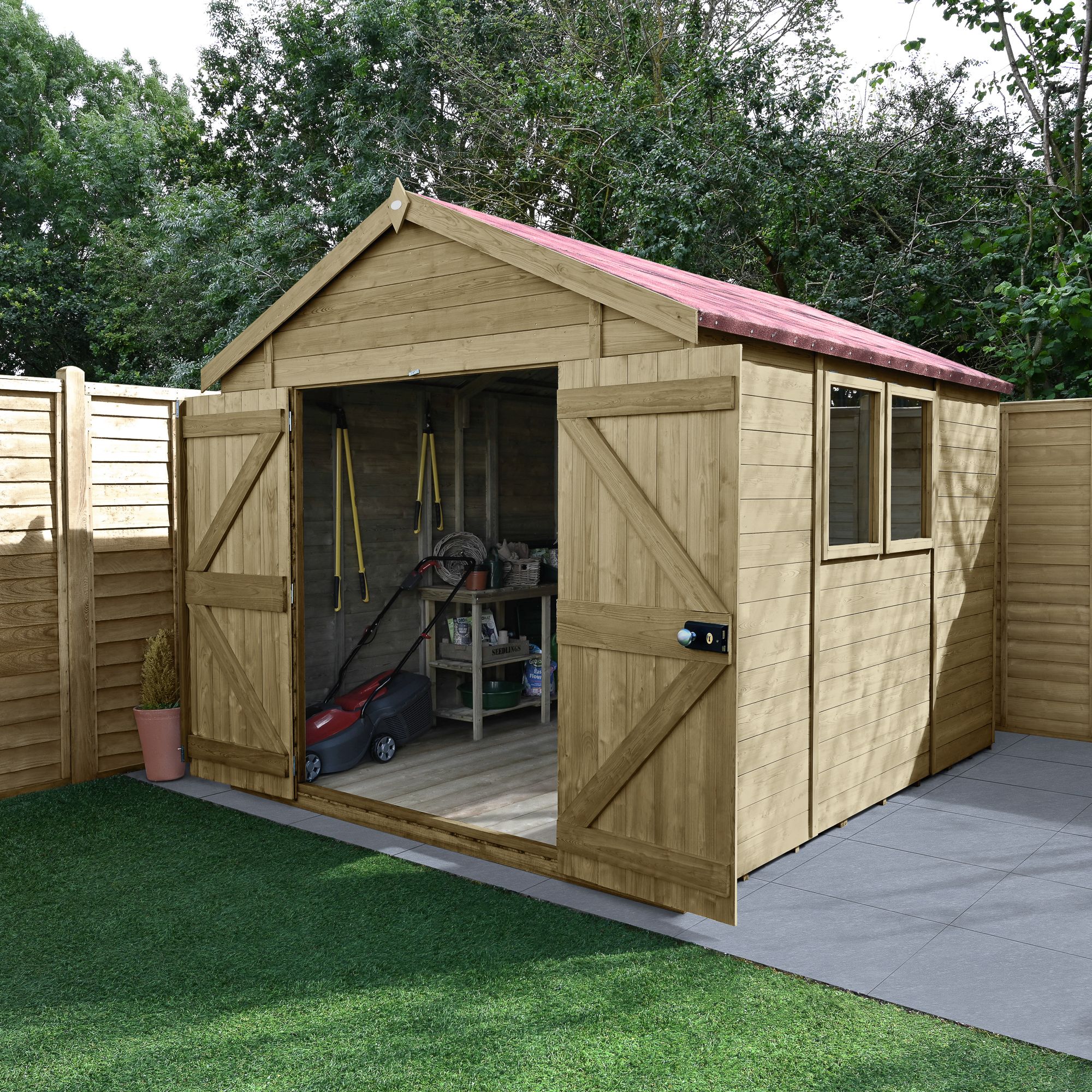 Forest Garden Timberdale Tongue & groove 10x8 ft Apex Wooden Pressure treated 2 door Shed with floor (Base included)