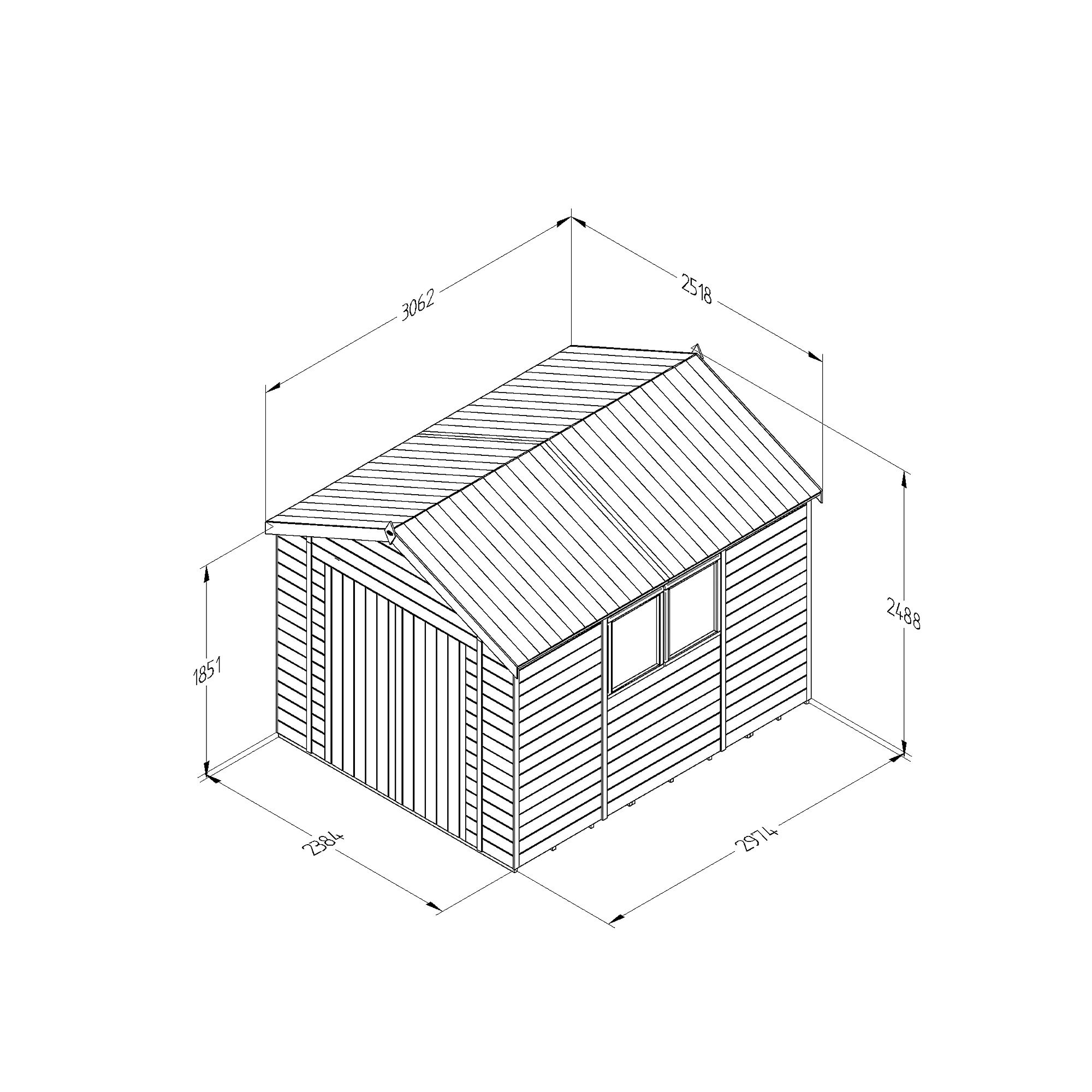 Forest Garden Timberdale Tongue & groove 10x8 ft Apex Wooden Pressure treated 2 door Shed with floor (Base included)