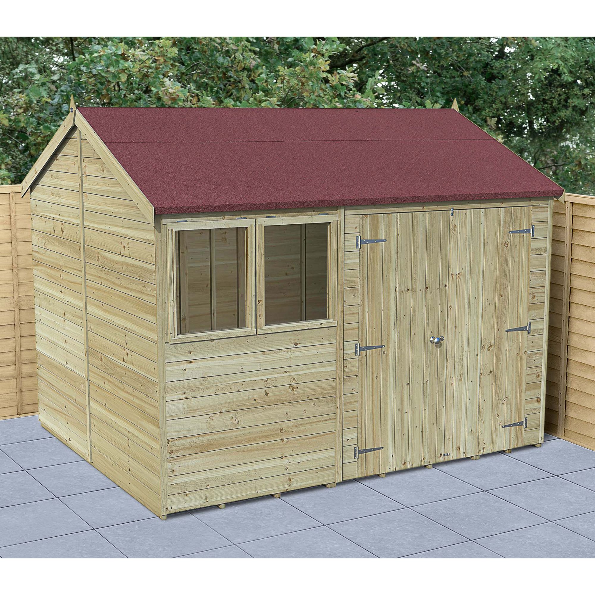 Forest Garden Timberdale Tongue & groove 10x8 ft Reverse apex Wooden Pressure treated 2 door Shed with floor - Assembly service included