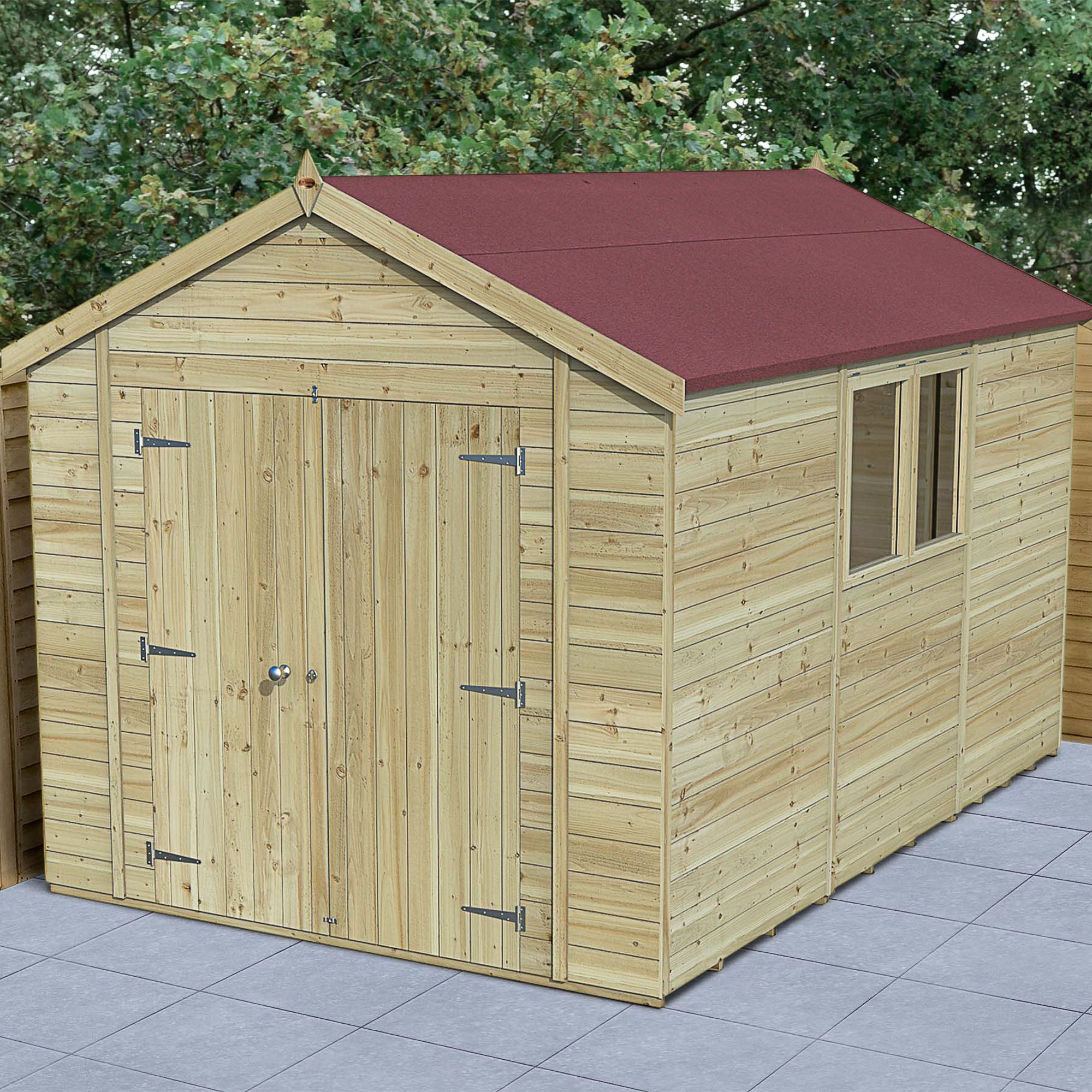 Forest Garden Timberdale Tongue & groove 12x8 ft Apex Wooden Pressure treated 2 door Shed with floor - Assembly service included