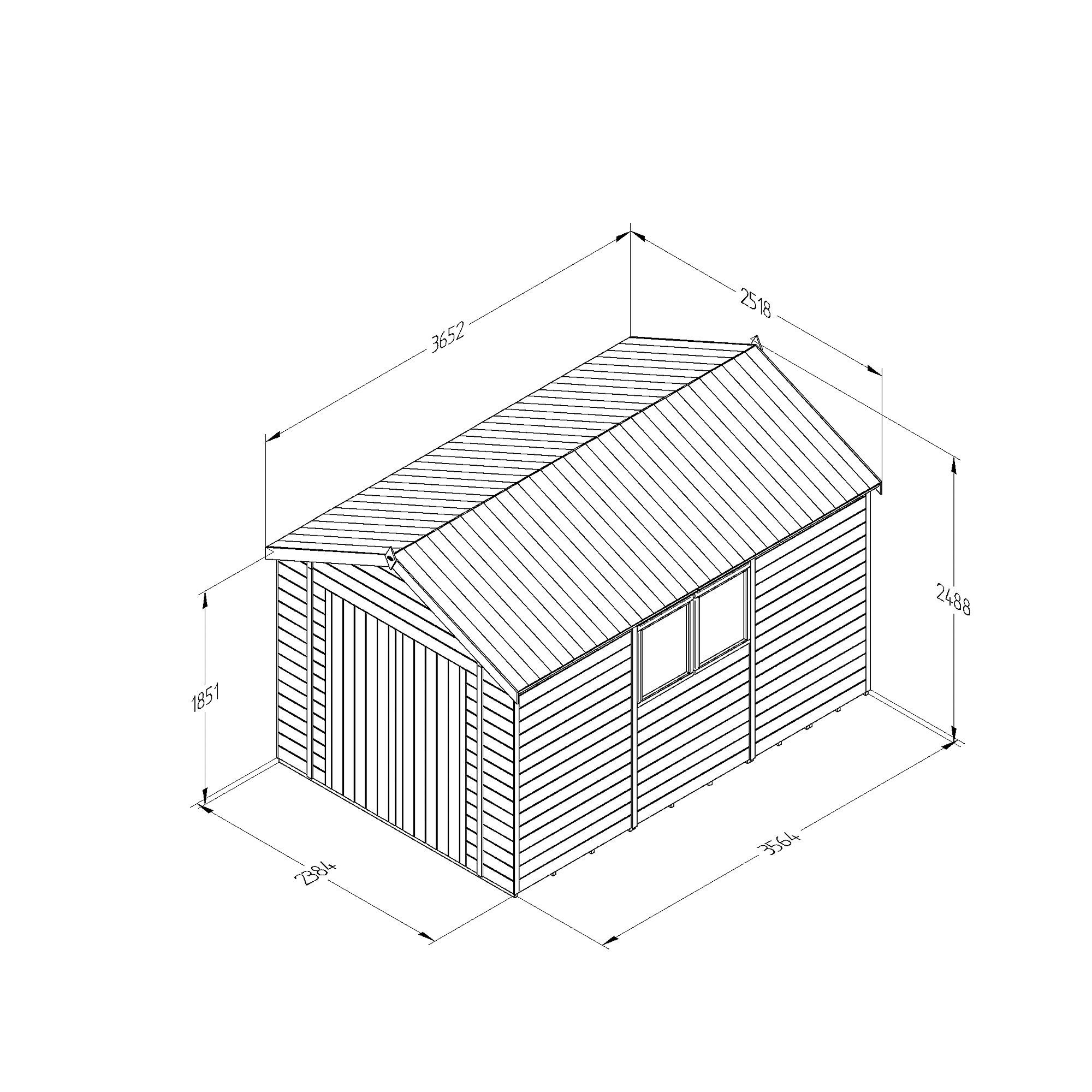 Forest Garden Timberdale Tongue & groove 12x8 ft Apex Wooden Pressure treated 2 door Shed with floor - Assembly service included