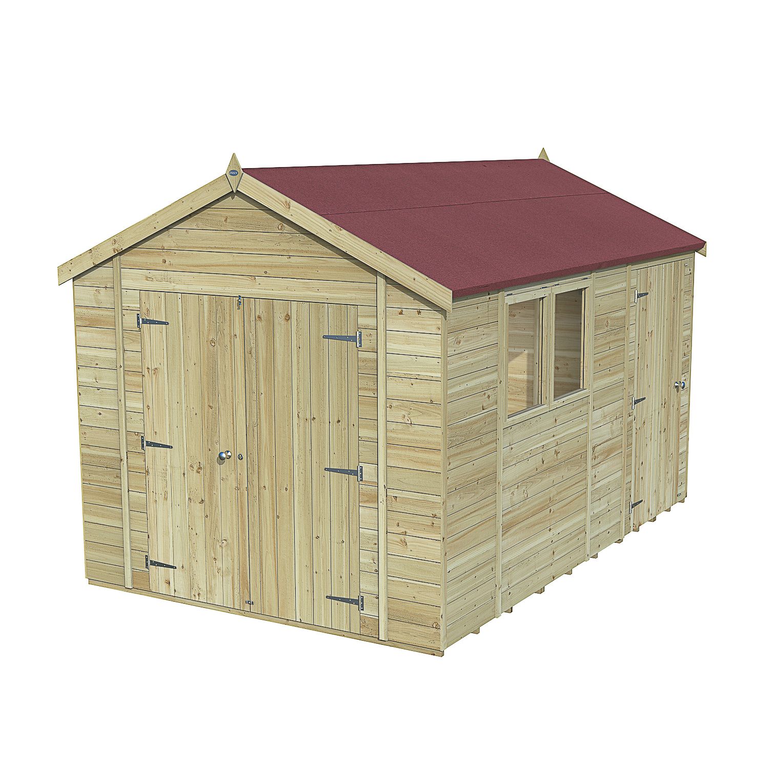 Forest Garden Timberdale Tongue & groove 12x8 ft Apex Wooden Pressure treated 3 door Shed with floor - Assembly service included