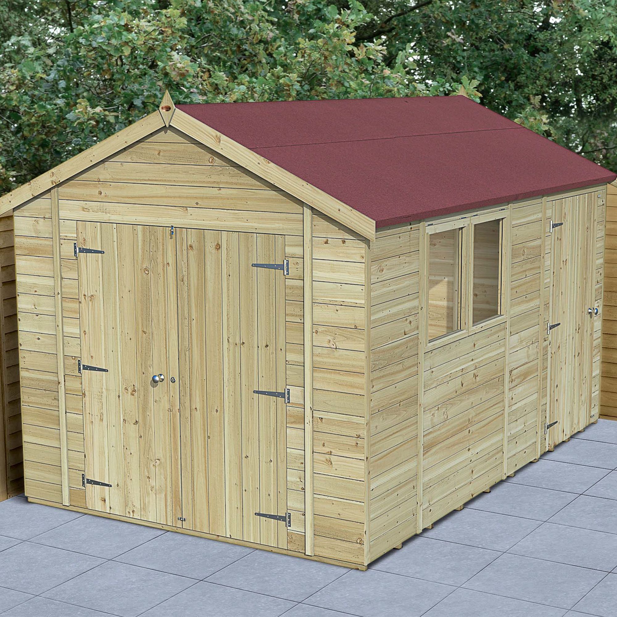 Forest Garden Timberdale Tongue & groove 12x8 ft Apex Wooden Pressure treated 3 door Shed with floor - Assembly service included