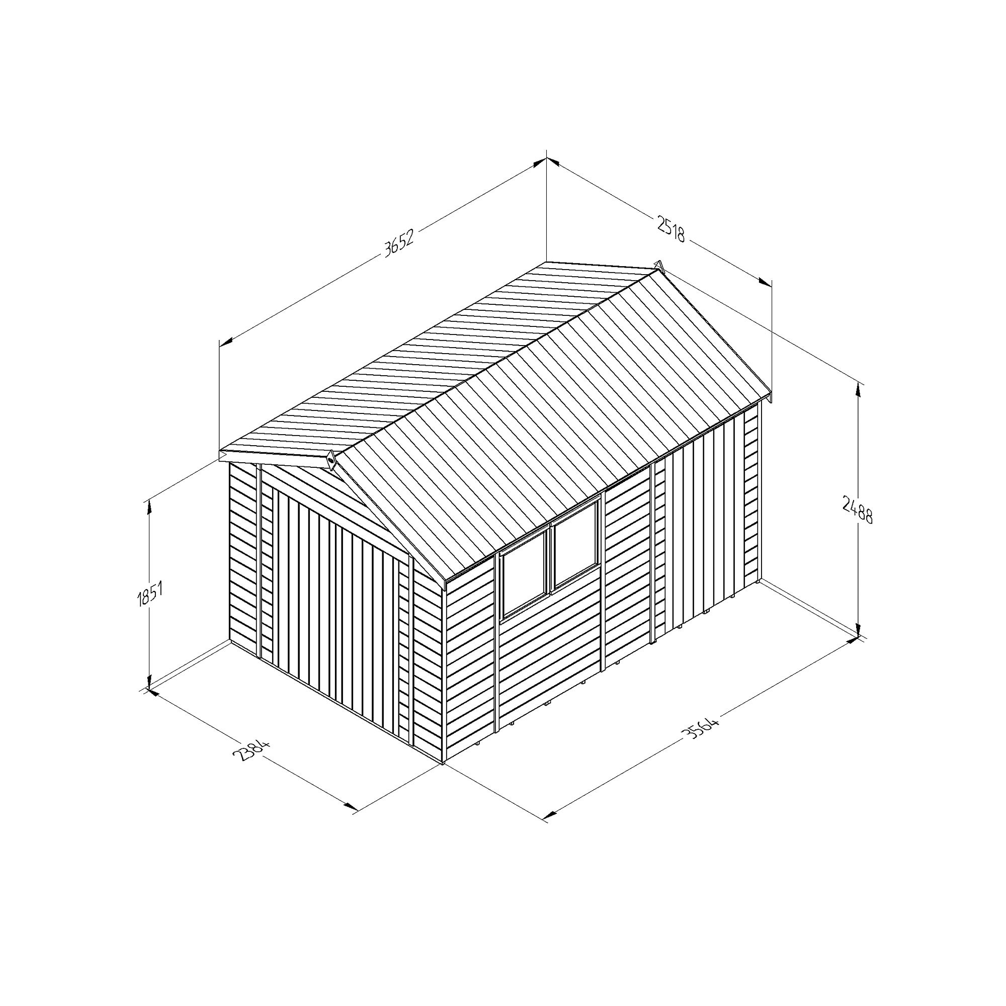 Forest Garden Timberdale Tongue & groove 12x8 ft Apex Wooden Pressure treated 3 door Shed with floor - Assembly service included