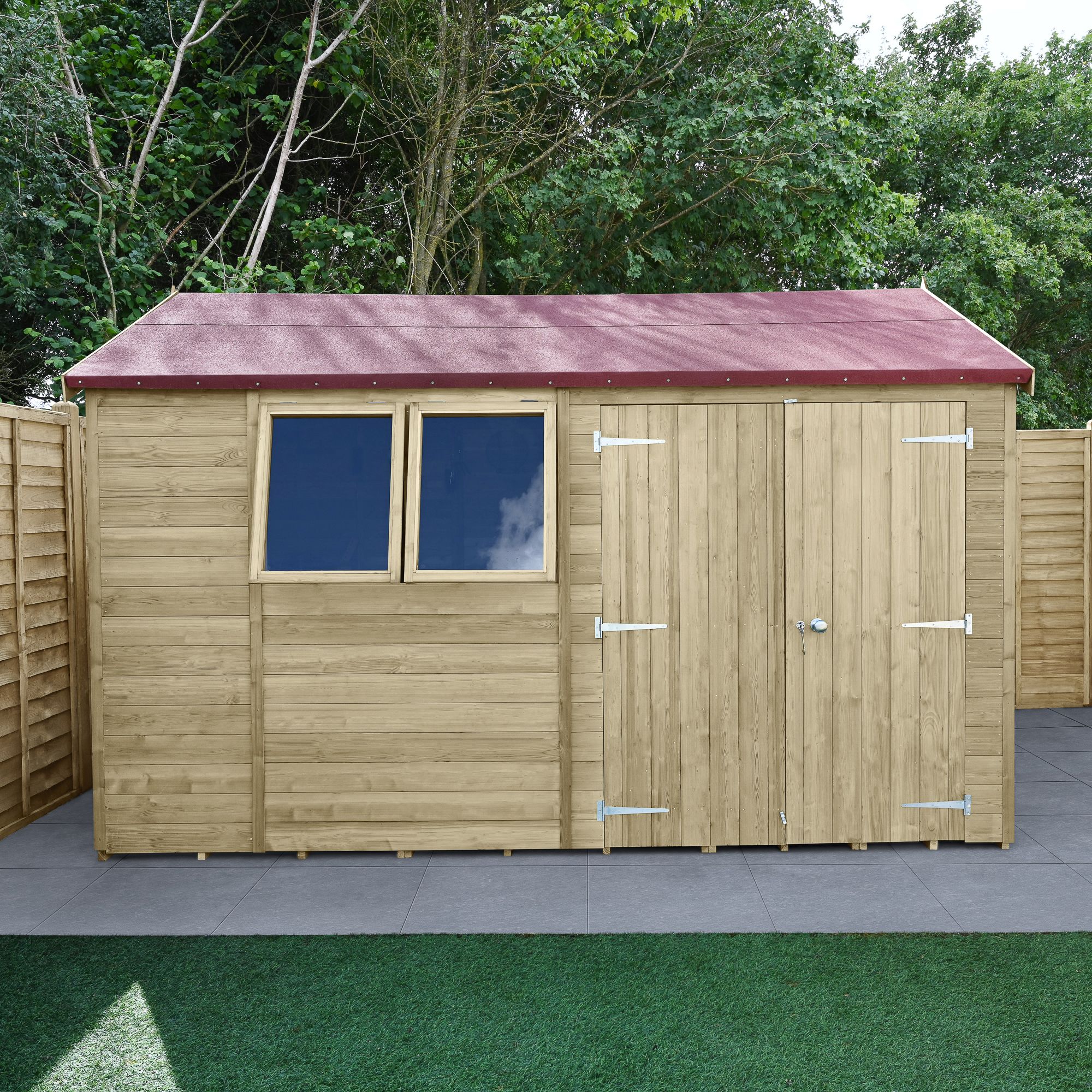 Forest Garden Timberdale Tongue & groove 12x8 ft Reverse apex Wooden Pressure treated 2 door Shed with floor - Assembly service included