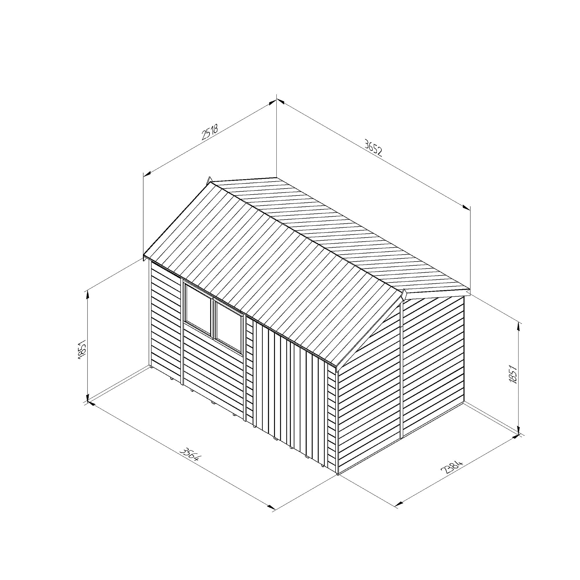 Forest Garden Timberdale Tongue & groove 12x8 ft Reverse apex Wooden Pressure treated 2 door Shed with floor - Assembly service included