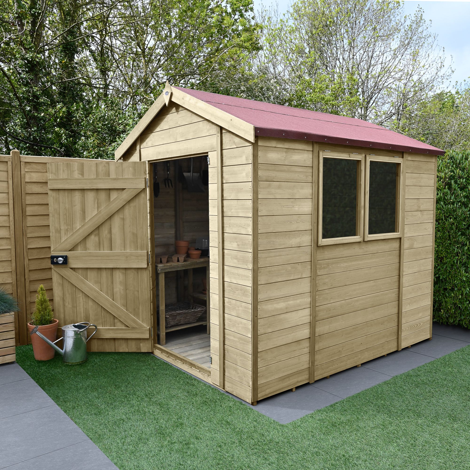 Forest Garden Timberdale Tongue & groove 8x6 ft Apex Wooden Pressure treated Shed with floor (Base included) - Assembly service included