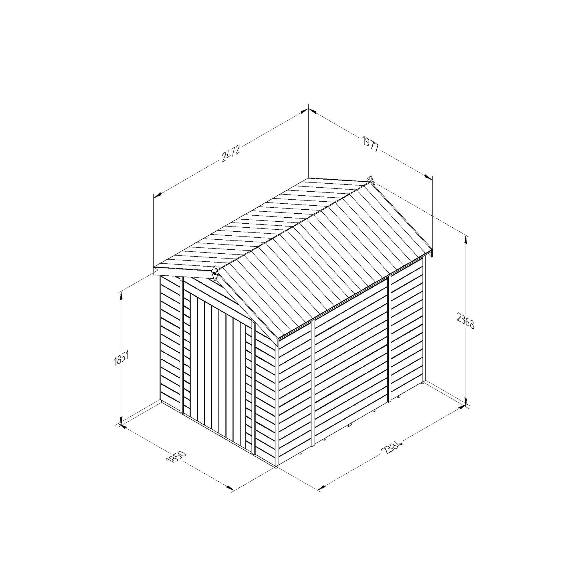 Forest Garden Timberdale Tongue & groove 8x6 ft Apex Wooden Pressure treated Shed with floor (Base included) - Assembly service included