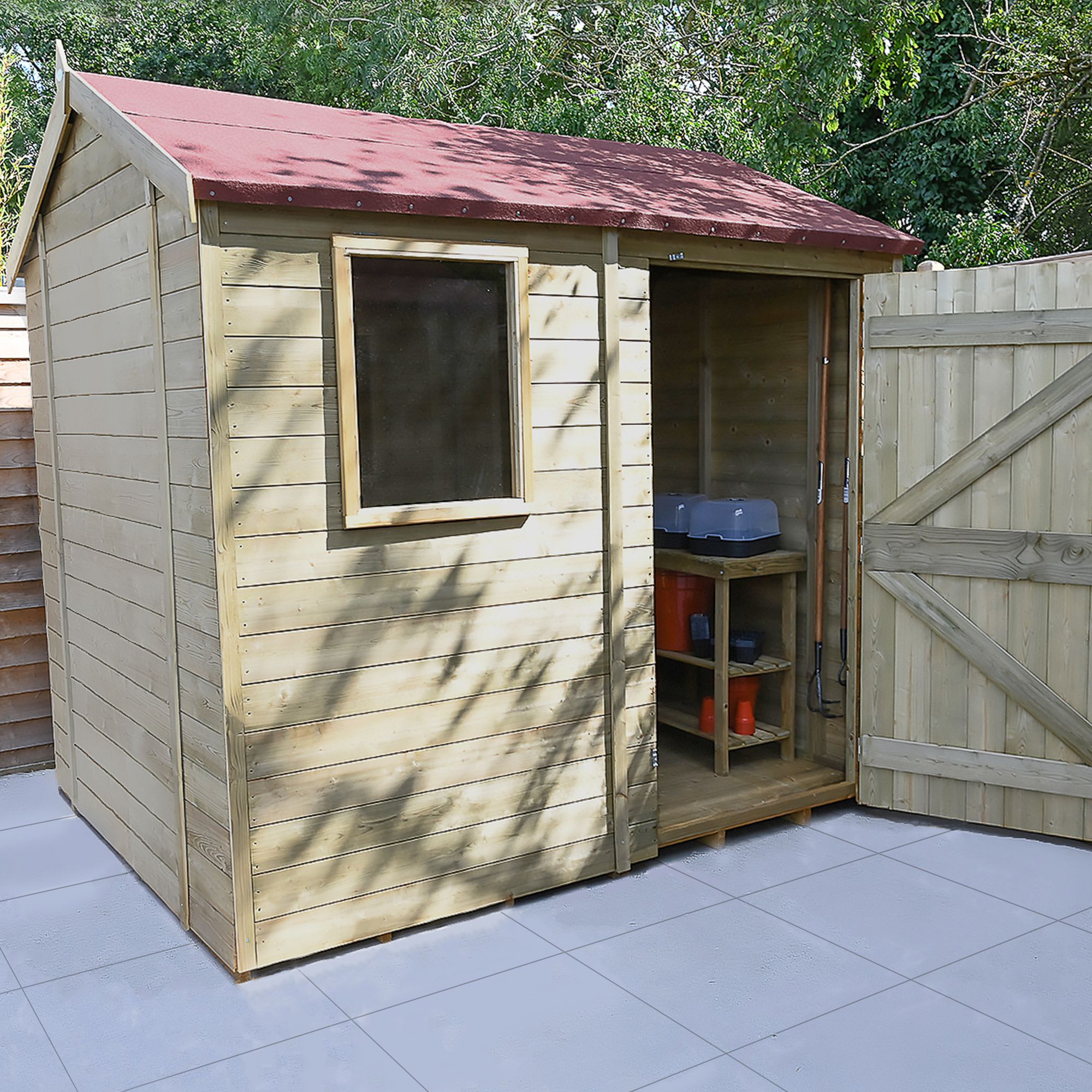 Forest Garden Timberdale Tongue & groove 8x6 ft Reverse apex Wooden Pressure treated Shed with floor - Assembly service included